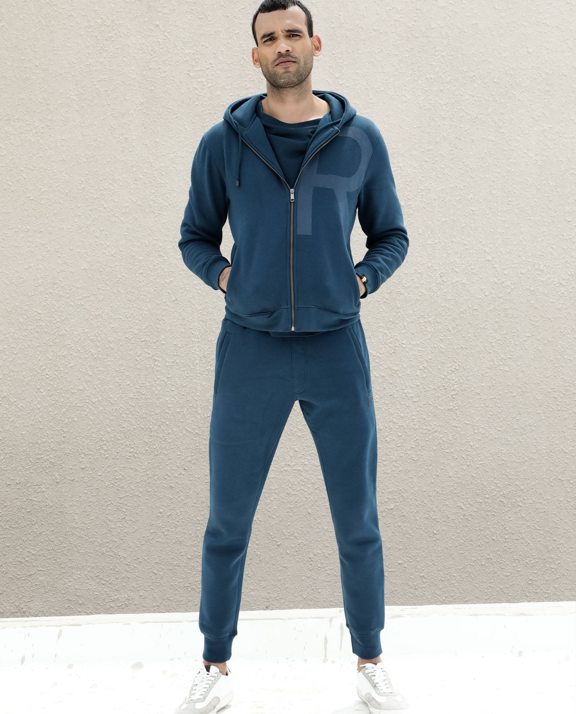 Rare Rabbit Men's Albell Petrol Cotton Printed Regular Fit Full Sleeve Hooded Sweatshirt - Image 6