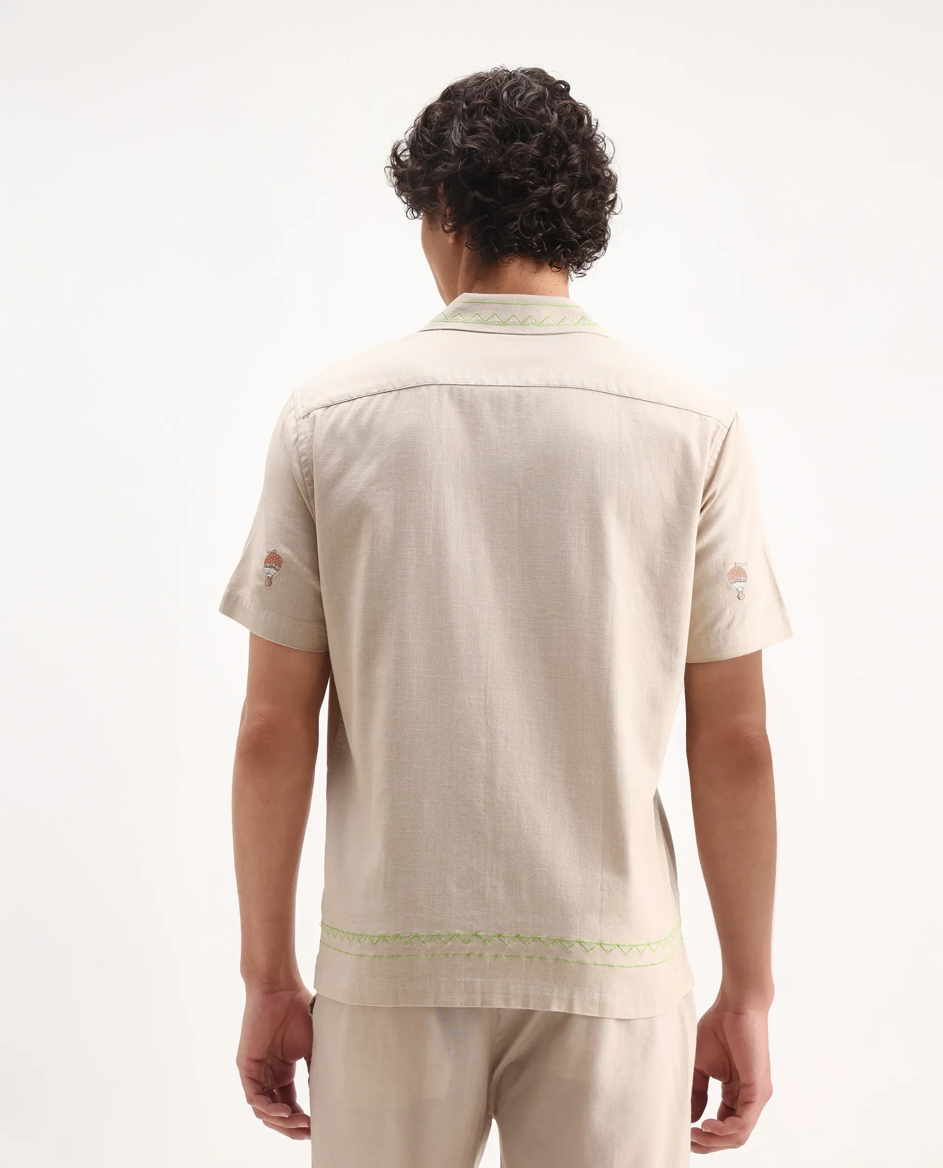 Rare Rabbit Men's Albet Off White Cotton Embroidered Boxy Fit Half Sleeve Cuban Collar Shirt - Image 7