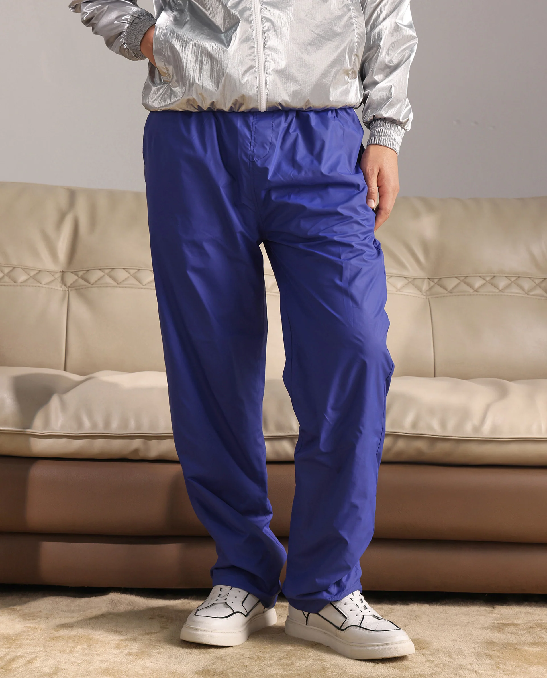 Rare Rabbit Men's Albi-B Blue Cotton Plain Relaxed Fit Track Pant - Image 2