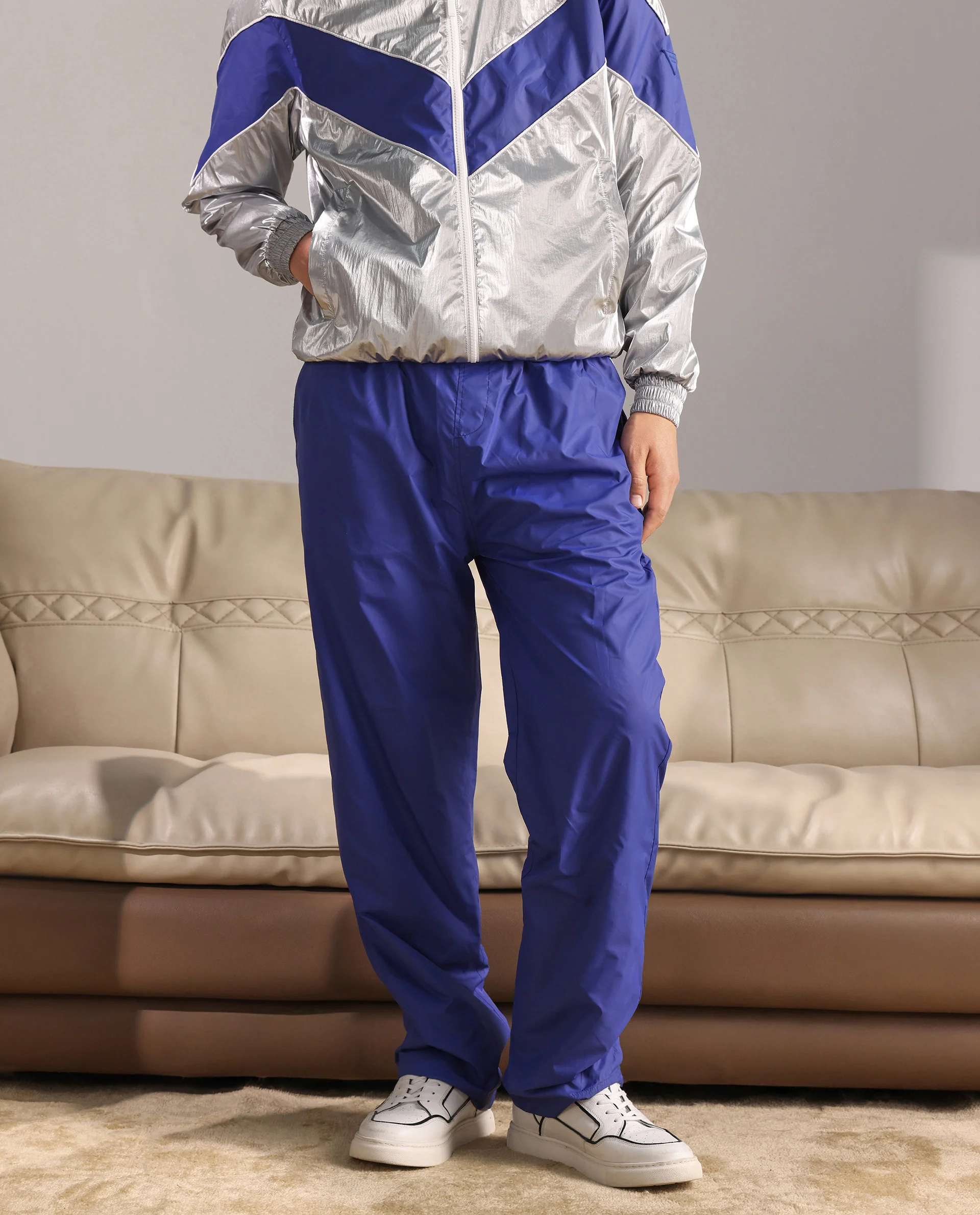 Rare Rabbit Men's Albi-B Blue Cotton Plain Relaxed Fit Track Pant - Image 3