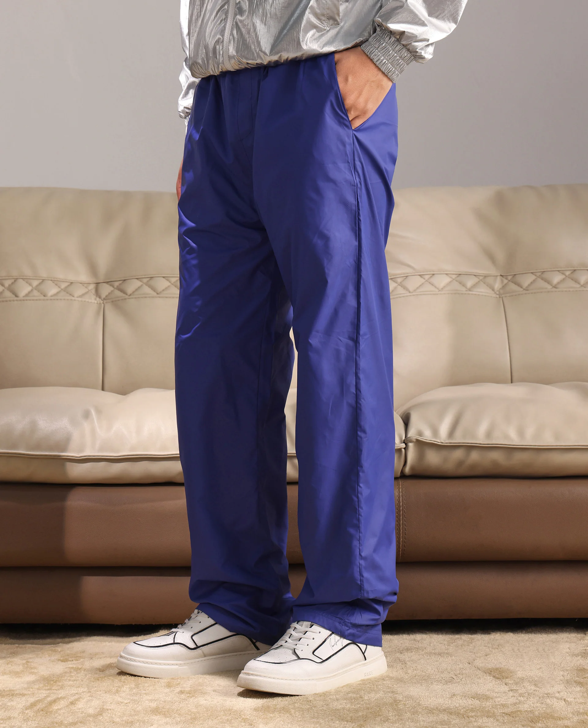 Rare Rabbit Men's Albi-B Blue Cotton Plain Relaxed Fit Track Pant - Image 4