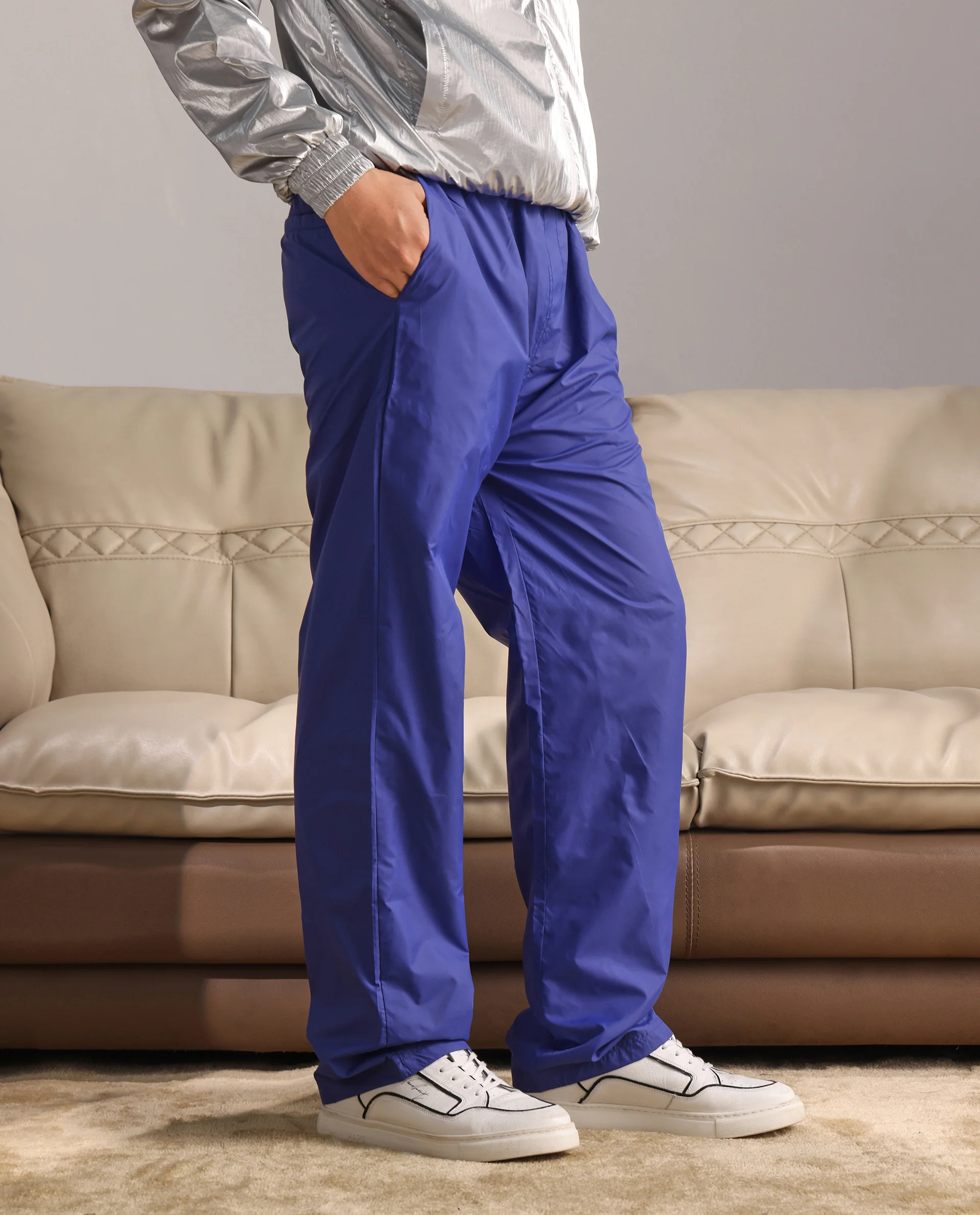 Rare Rabbit Men's Albi-B Blue Cotton Plain Relaxed Fit Track Pant - Image 6
