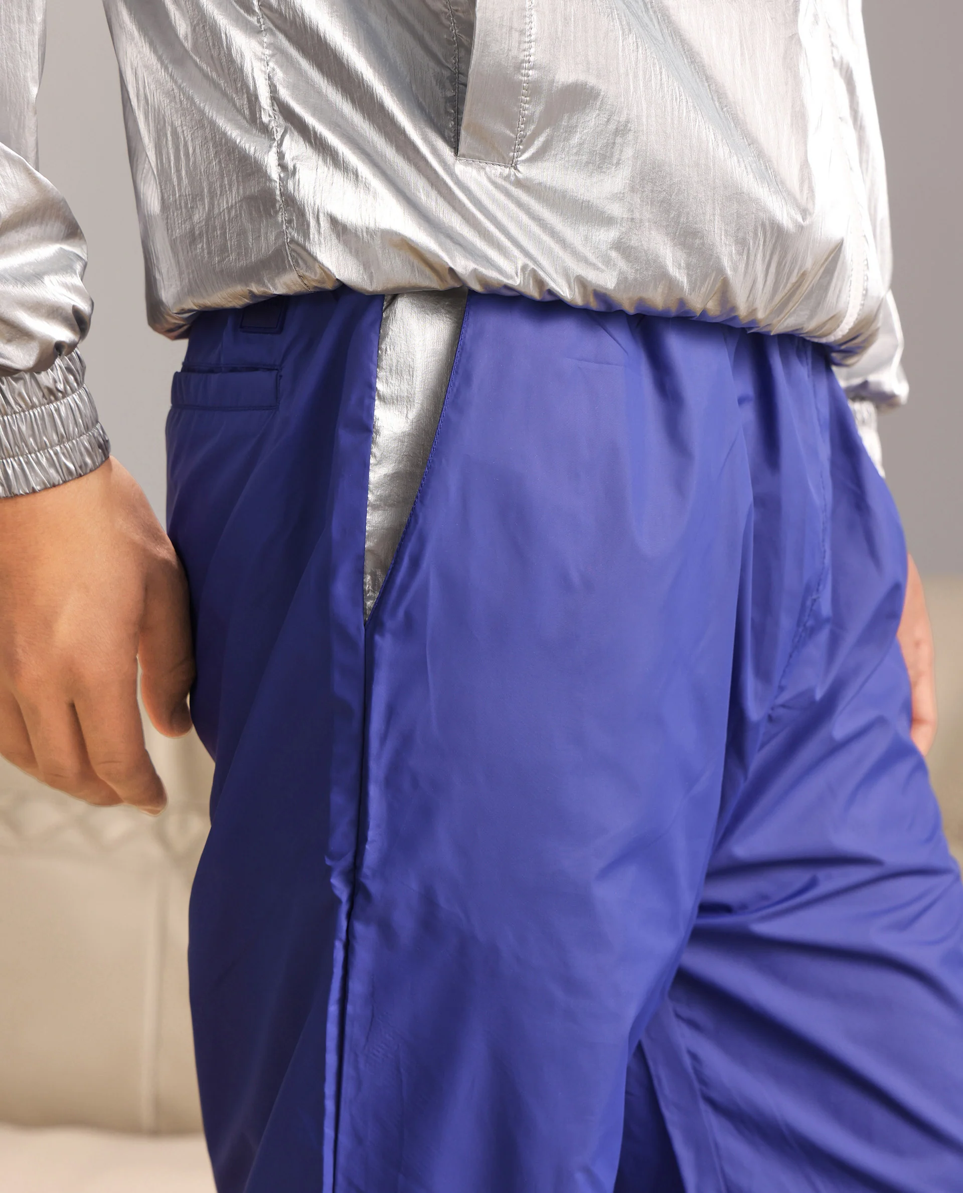 Rare Rabbit Men's Albi-B Blue Cotton Plain Relaxed Fit Track Pant - Image 9