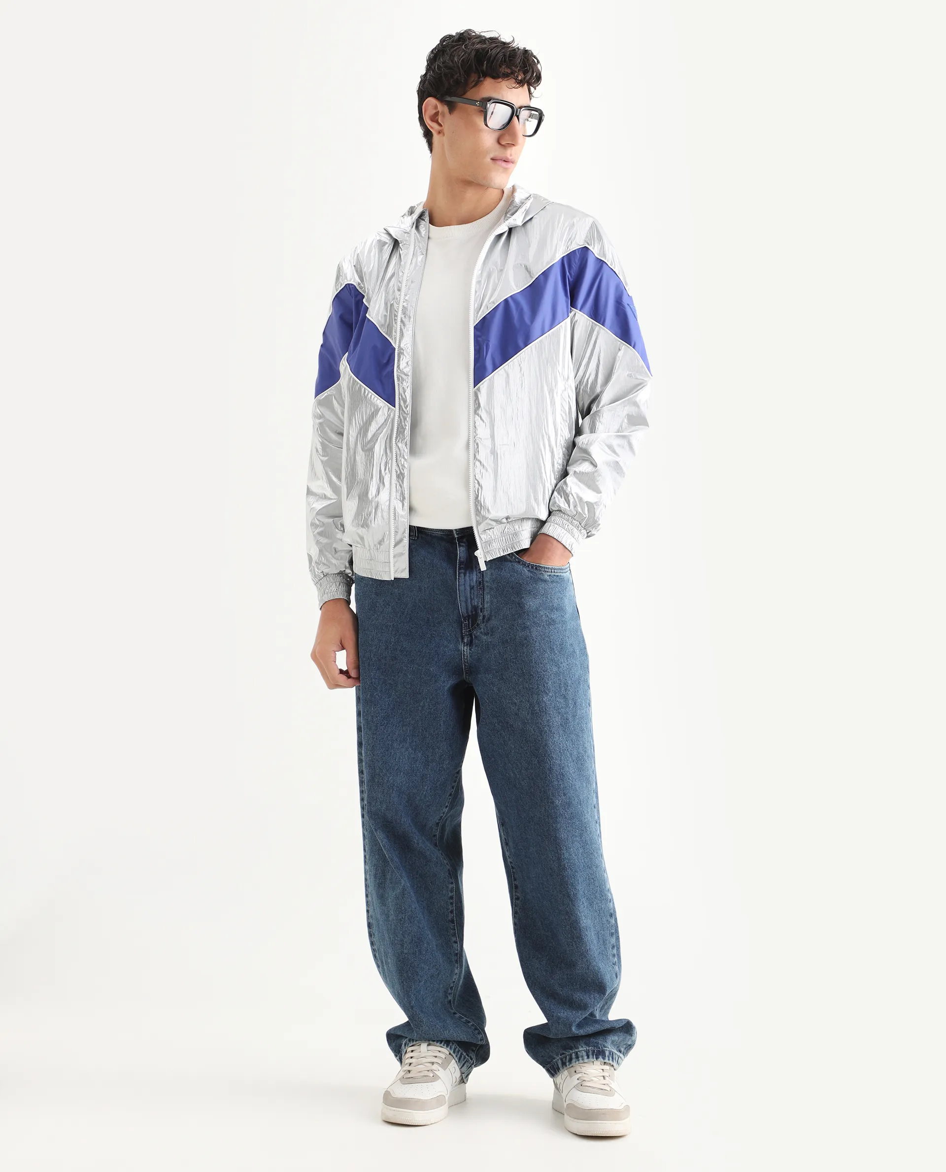 Rare Rabbit Men's Albi Silver Nylon Blend Metallic Regular Fit Full Sleeve Hooded Jacket - Image 2