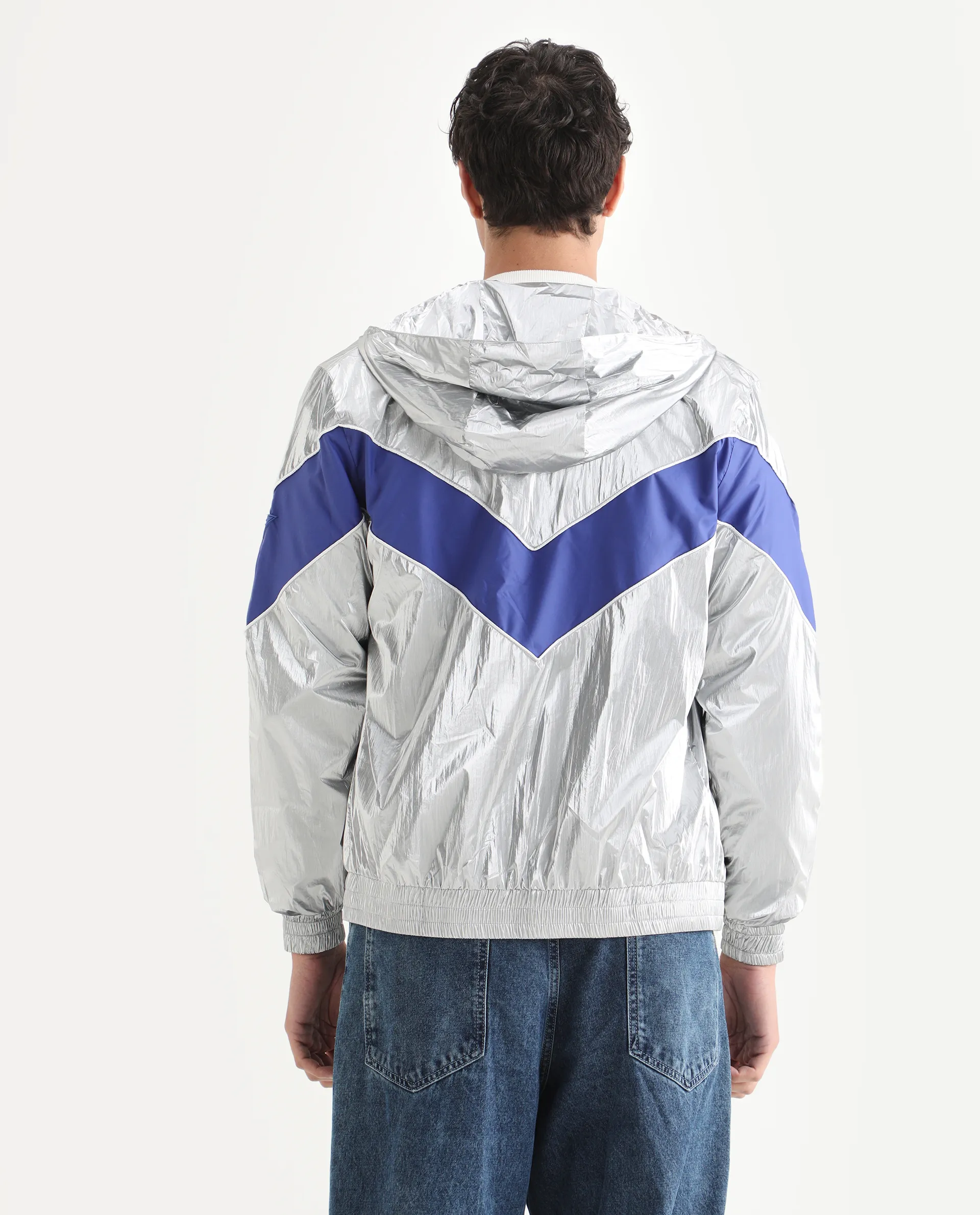 Rare Rabbit Men's Albi Silver Nylon Blend Metallic Regular Fit Full Sleeve Hooded Jacket - Image 7