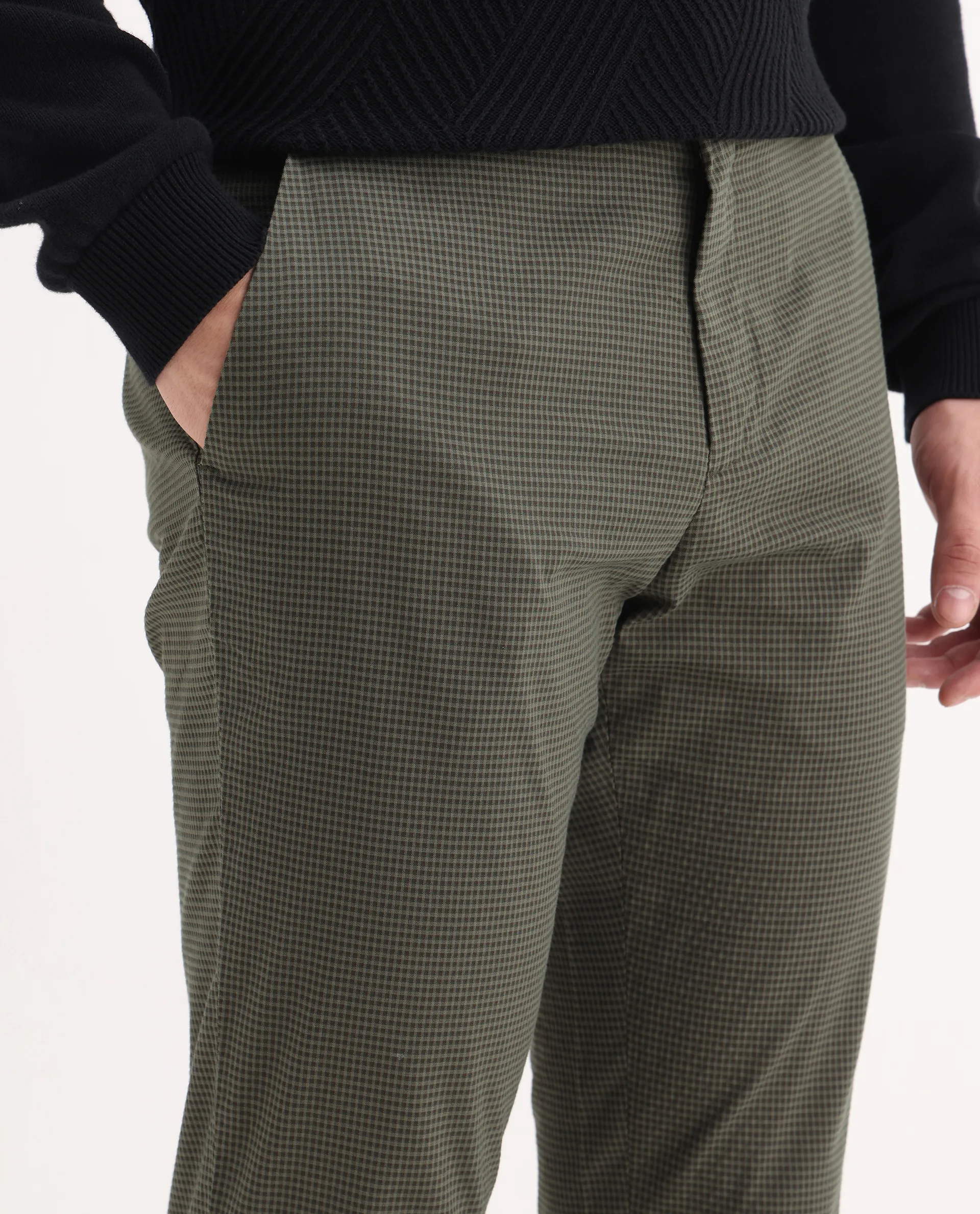 Rare Rabbit Men's Albion Green Cotton Checked Print Regular Fit Trouser - Image 3