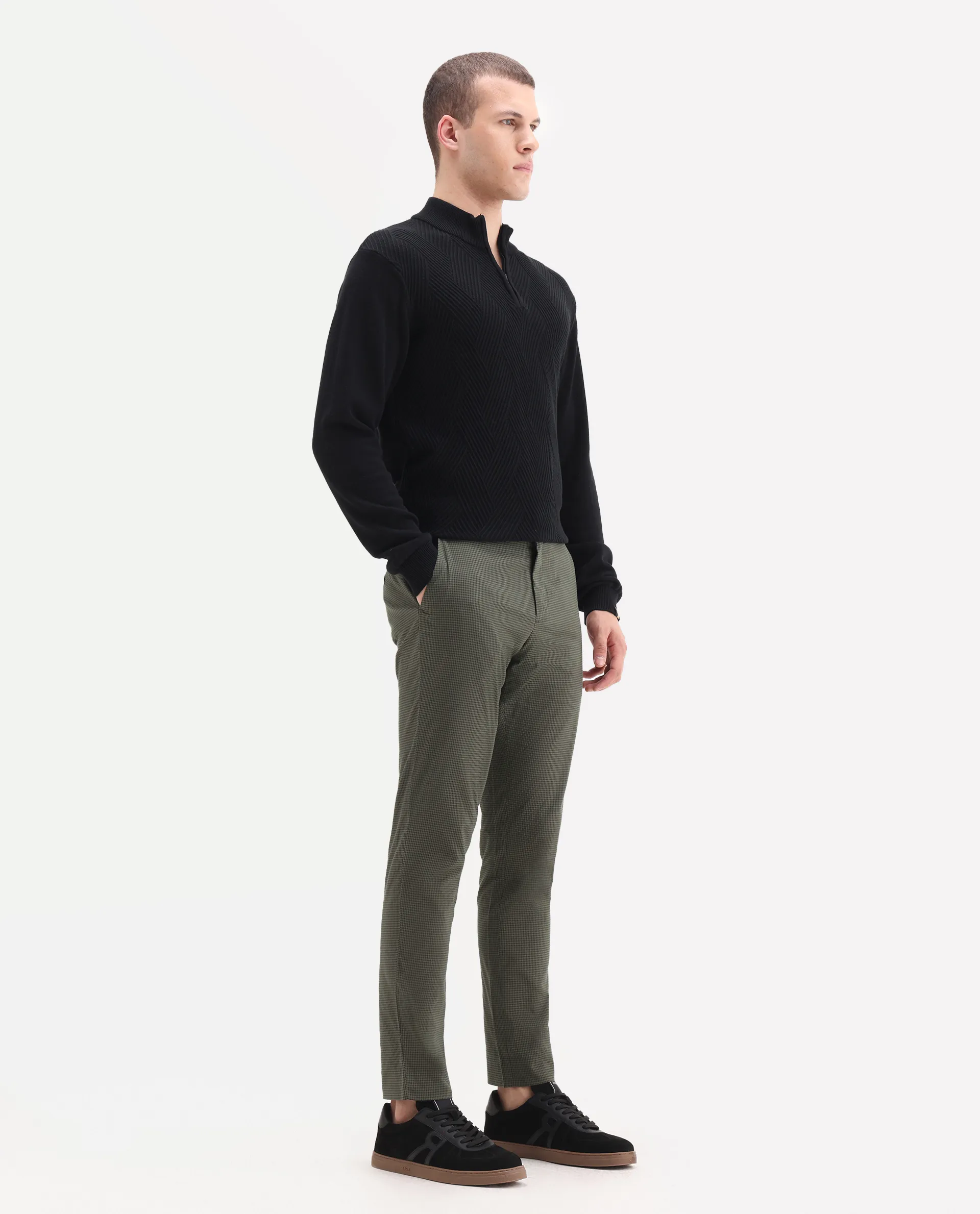 Rare Rabbit Men's Albion Green Cotton Checked Print Regular Fit Trouser - Image 4