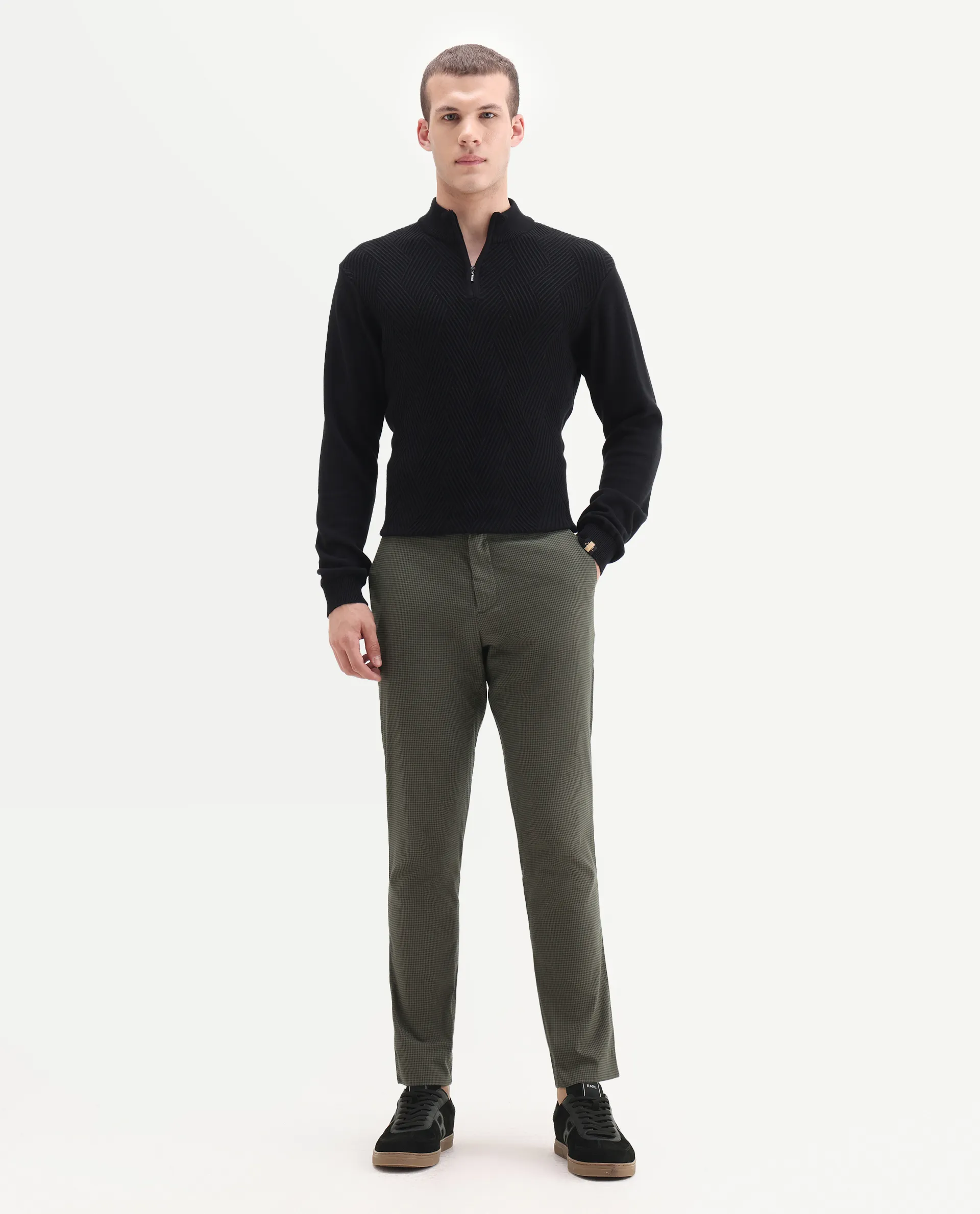 Rare Rabbit Men's Albion Green Cotton Checked Print Regular Fit Trouser - Image 6