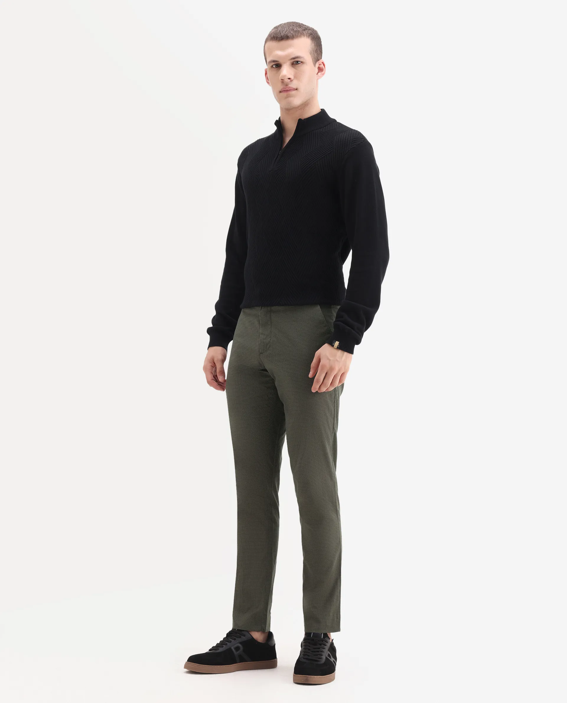 Rare Rabbit Men's Albion Green Cotton Checked Print Regular Fit Trouser - Image 7