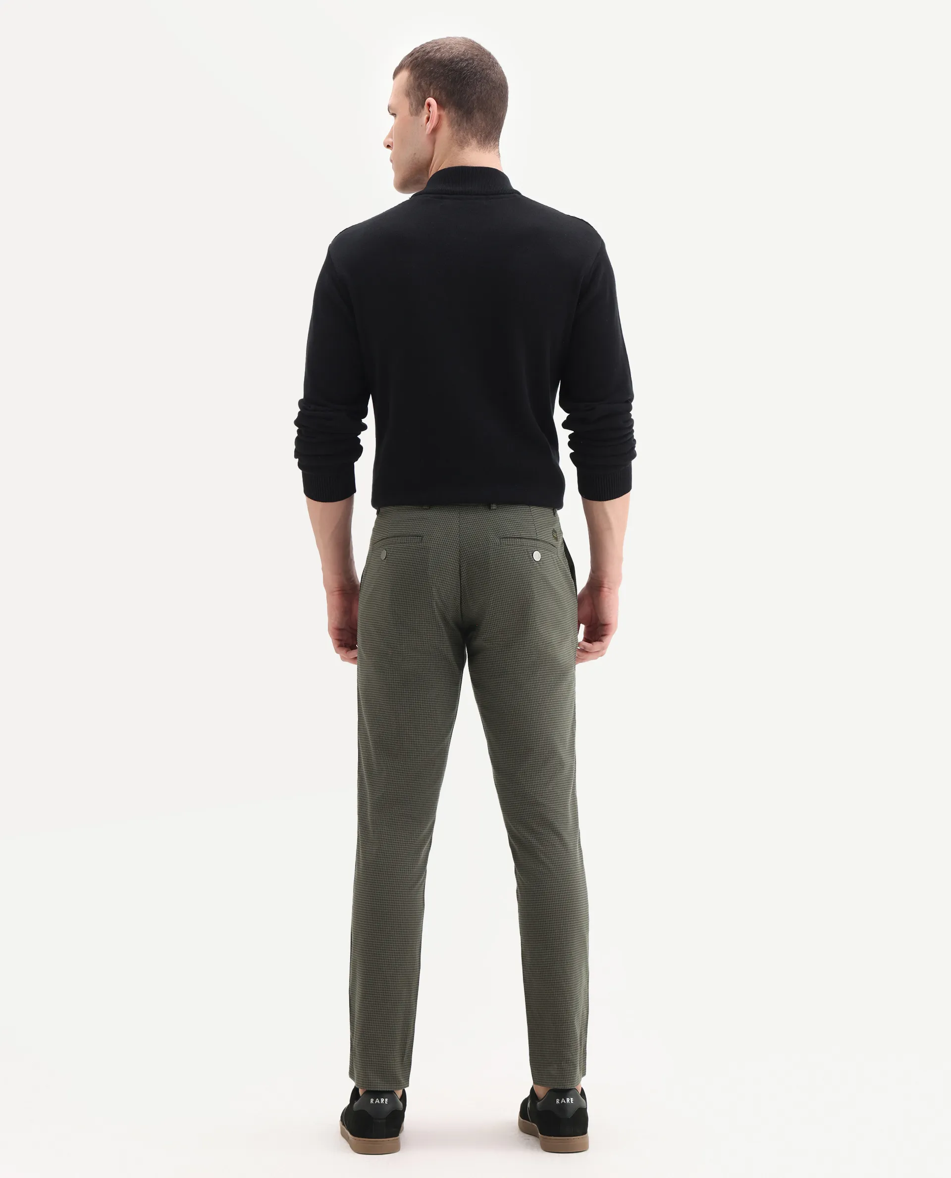 Rare Rabbit Men's Albion Green Cotton Checked Print Regular Fit Trouser - Image 8