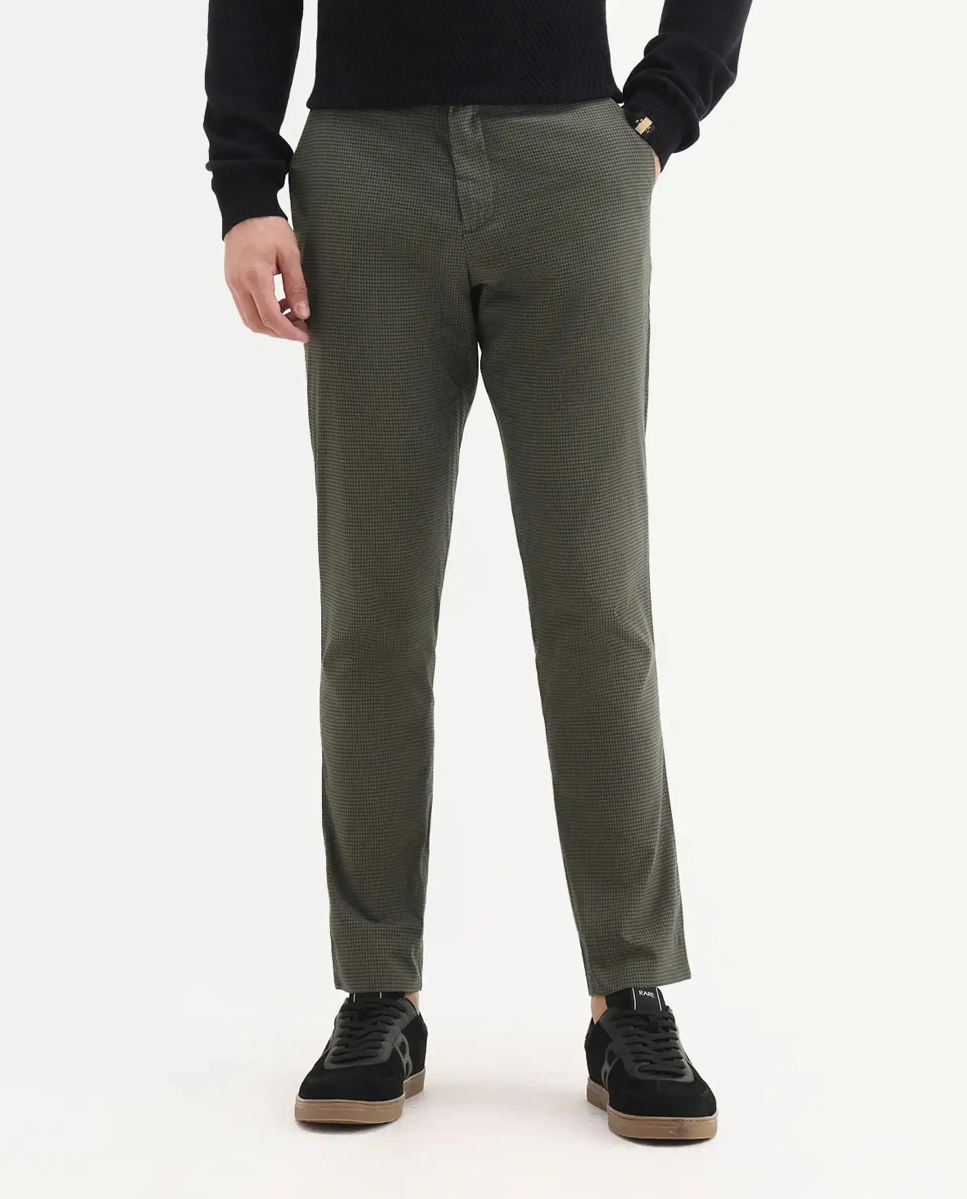 Rare Rabbit Men's Albion Green Cotton Checked Print Regular Fit Trouser - Image 9