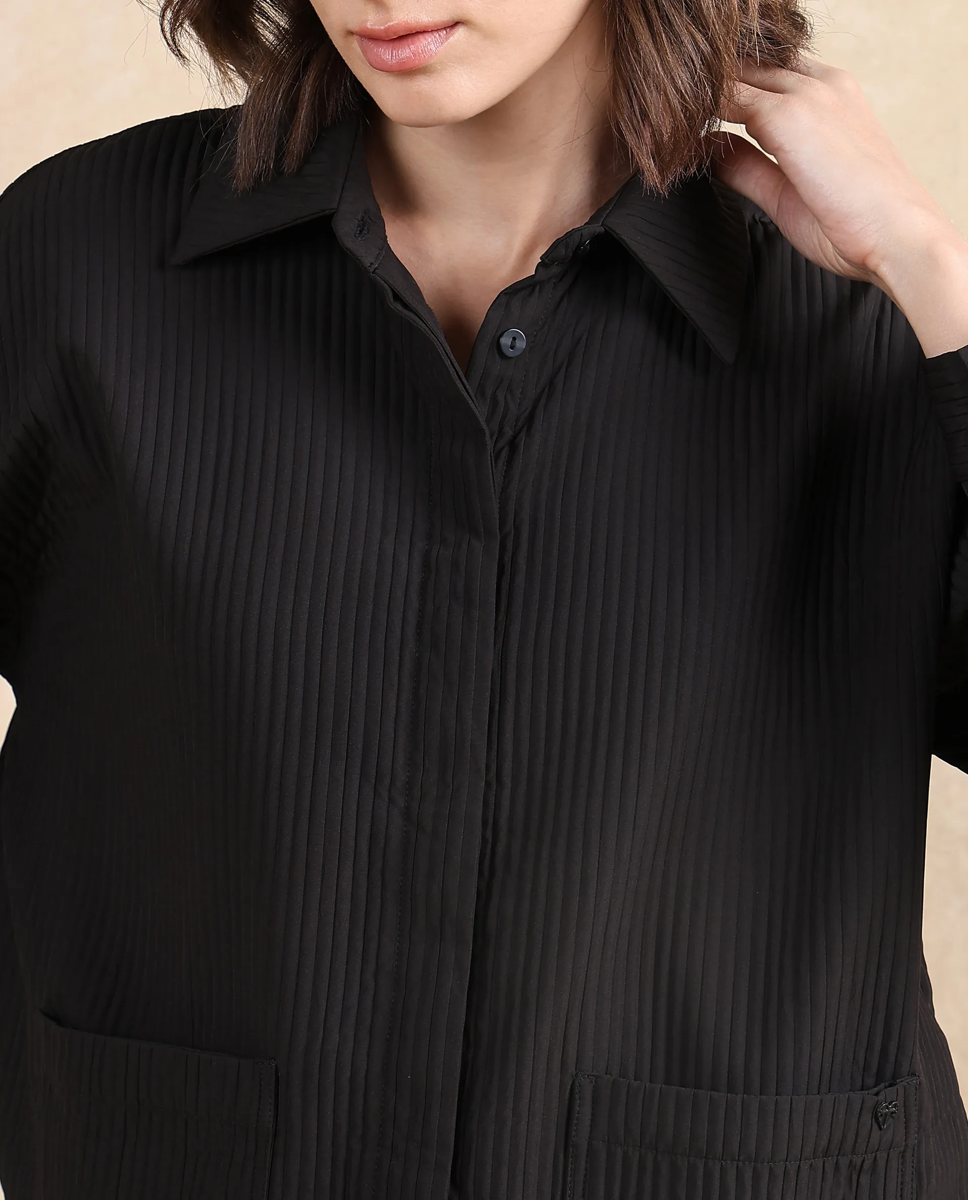 Rareism Women's Albury Black Polyester Drop Collar Plain Cuffed Sleeve Boxy Fit Jacket - Image 2