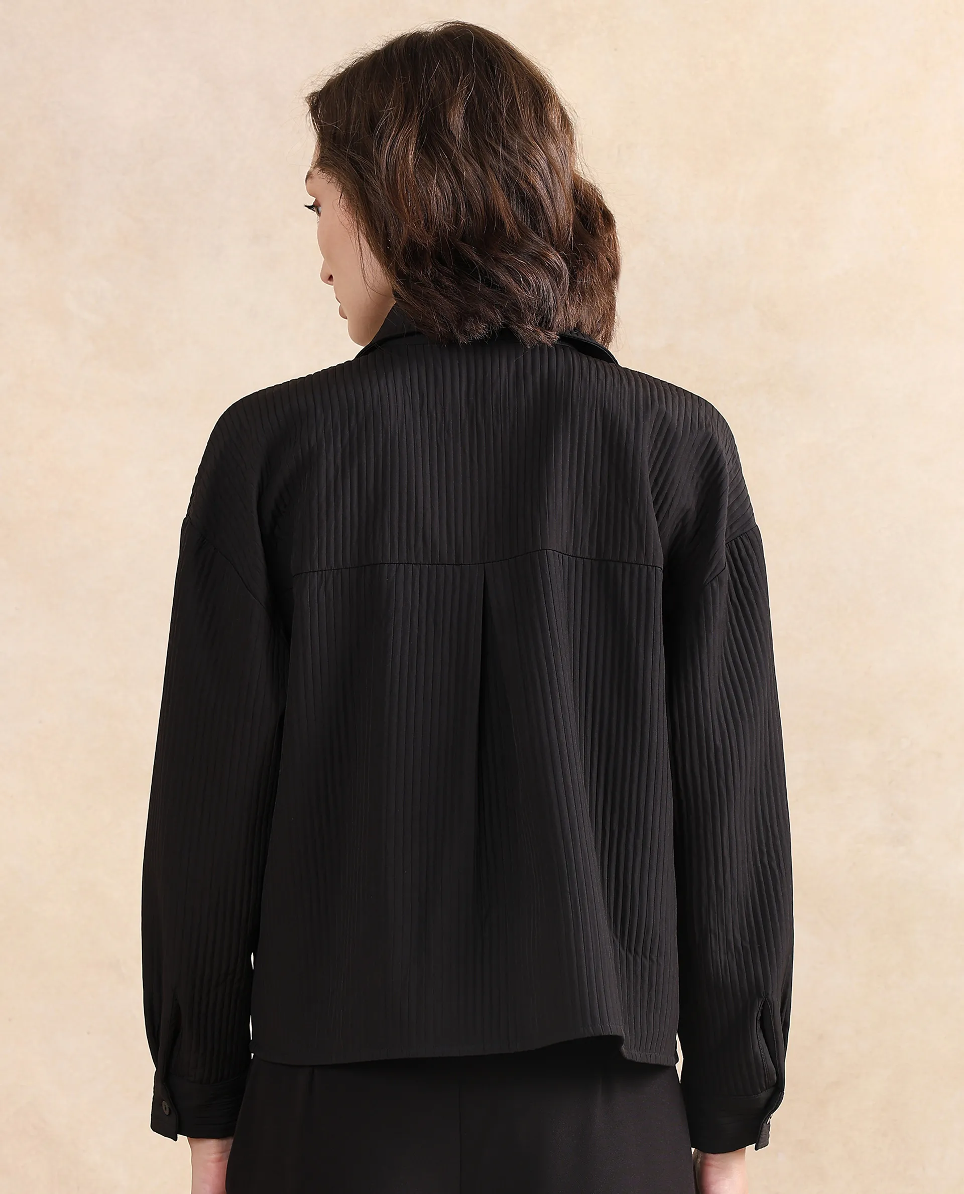 Rareism Women's Albury Black Polyester Drop Collar Plain Cuffed Sleeve Boxy Fit Jacket - Image 7