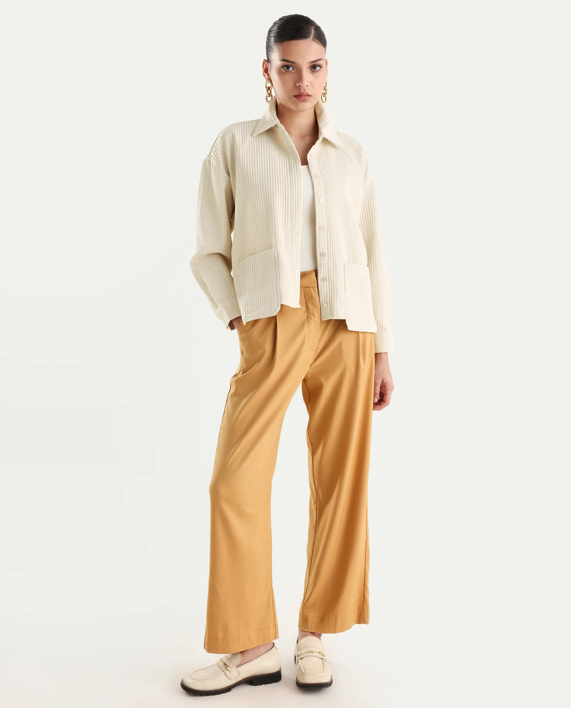 Rareism Women's Albury Off White Polyester Drop Collar Plain Cuffed Sleeve Boxy Fit Jacket - Image 2