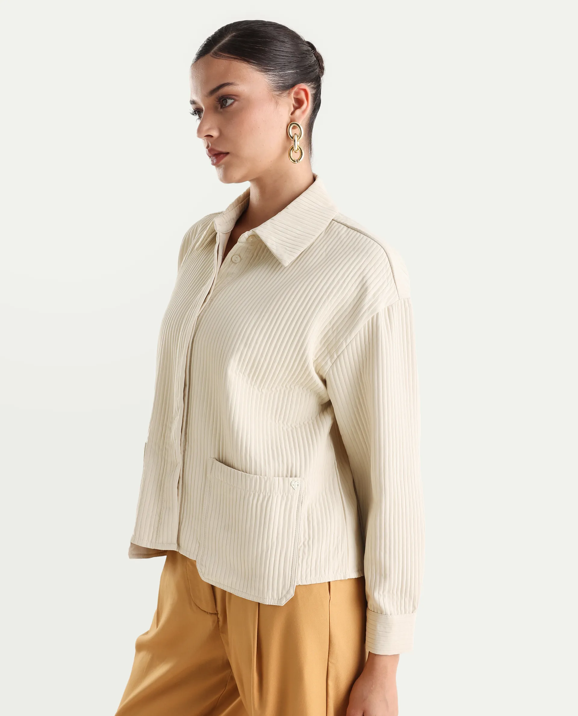 Rareism Women's Albury Off White Polyester Drop Collar Plain Cuffed Sleeve Boxy Fit Jacket - Image 7