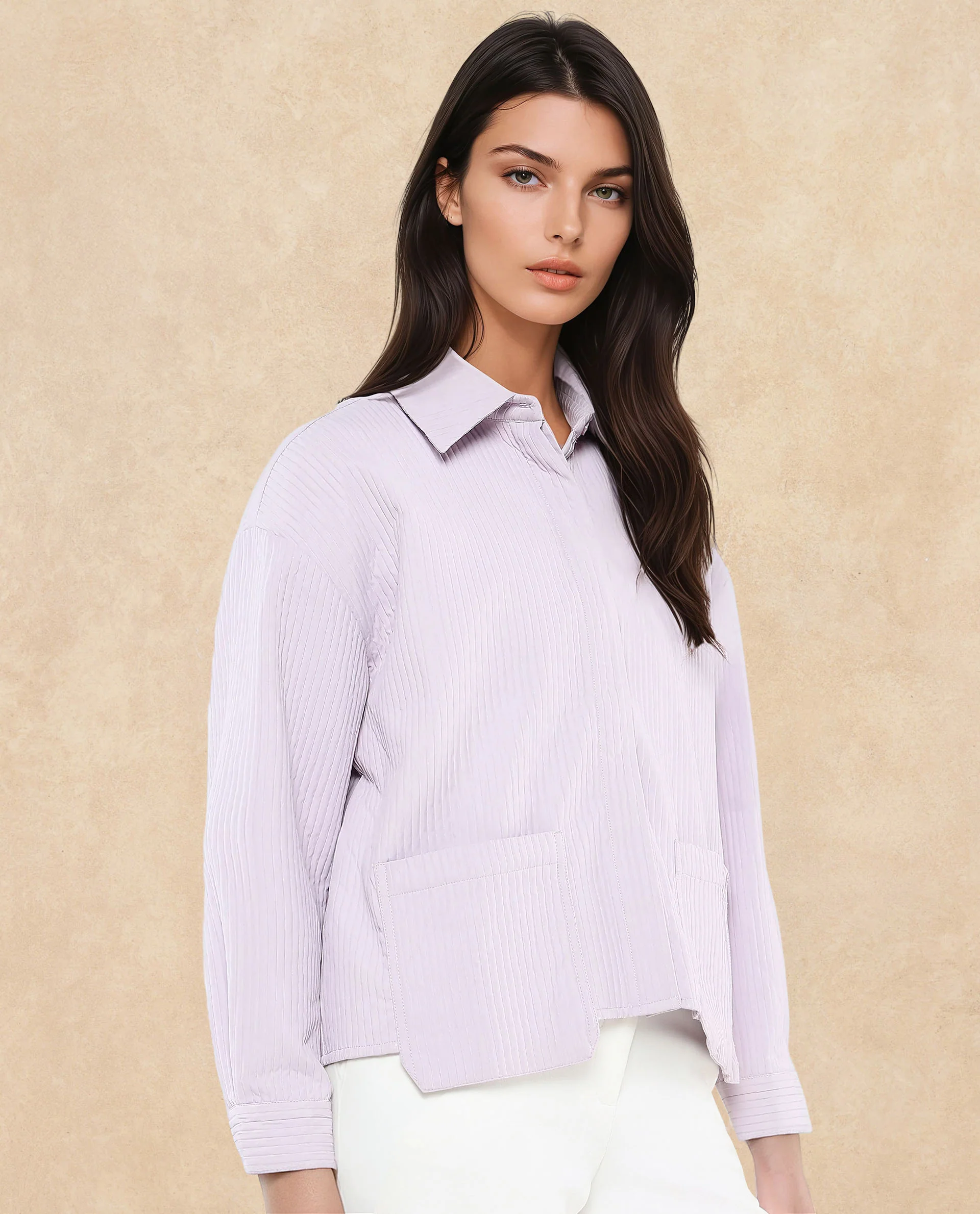 Rareism Women's Albury Dusky Purple Polyester Drop Collar Plain Cuffed Sleeve Boxy Fit Jacket - Image 4