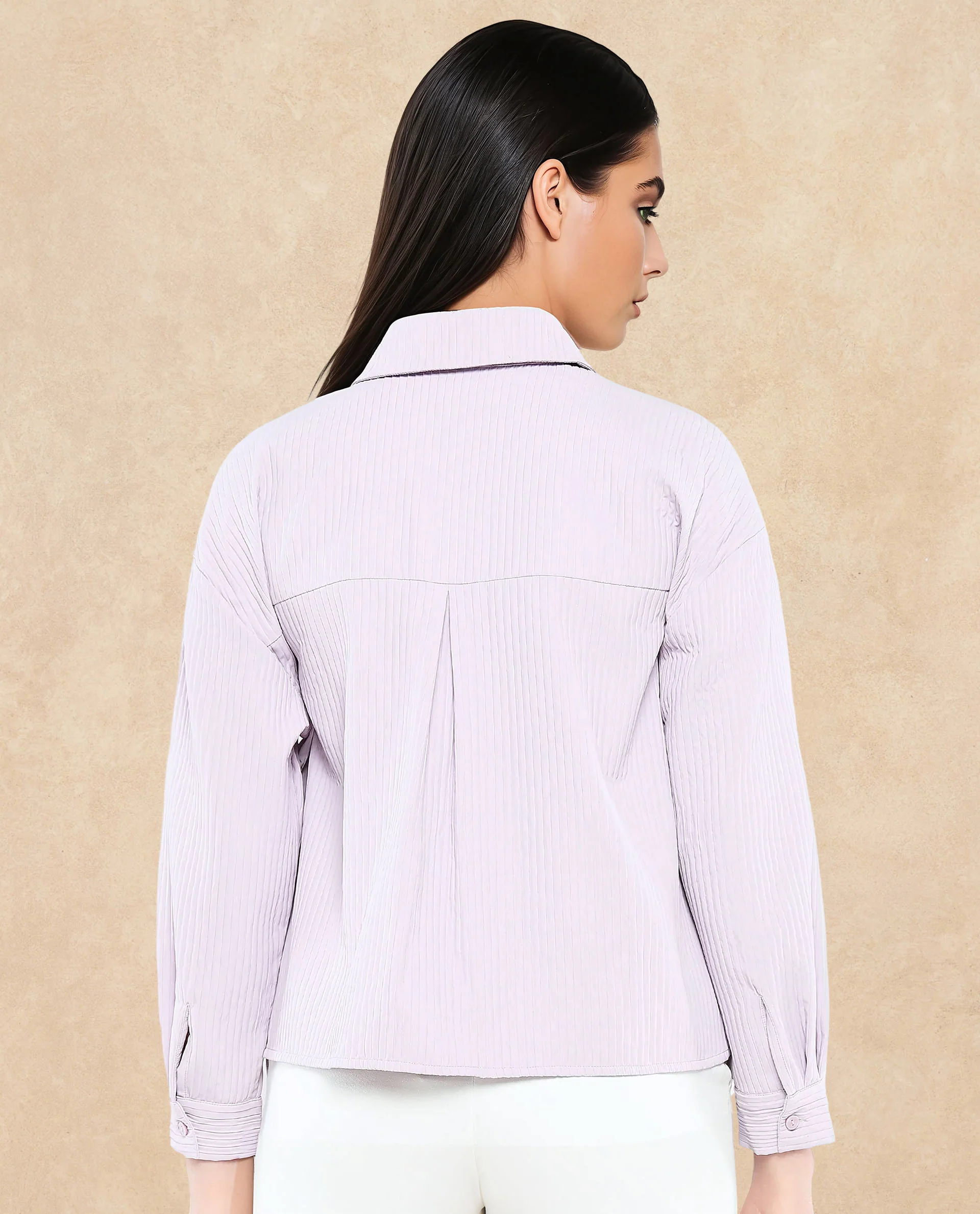 Rareism Women's Albury Dusky Purple Polyester Drop Collar Plain Cuffed Sleeve Boxy Fit Jacket - Image 5