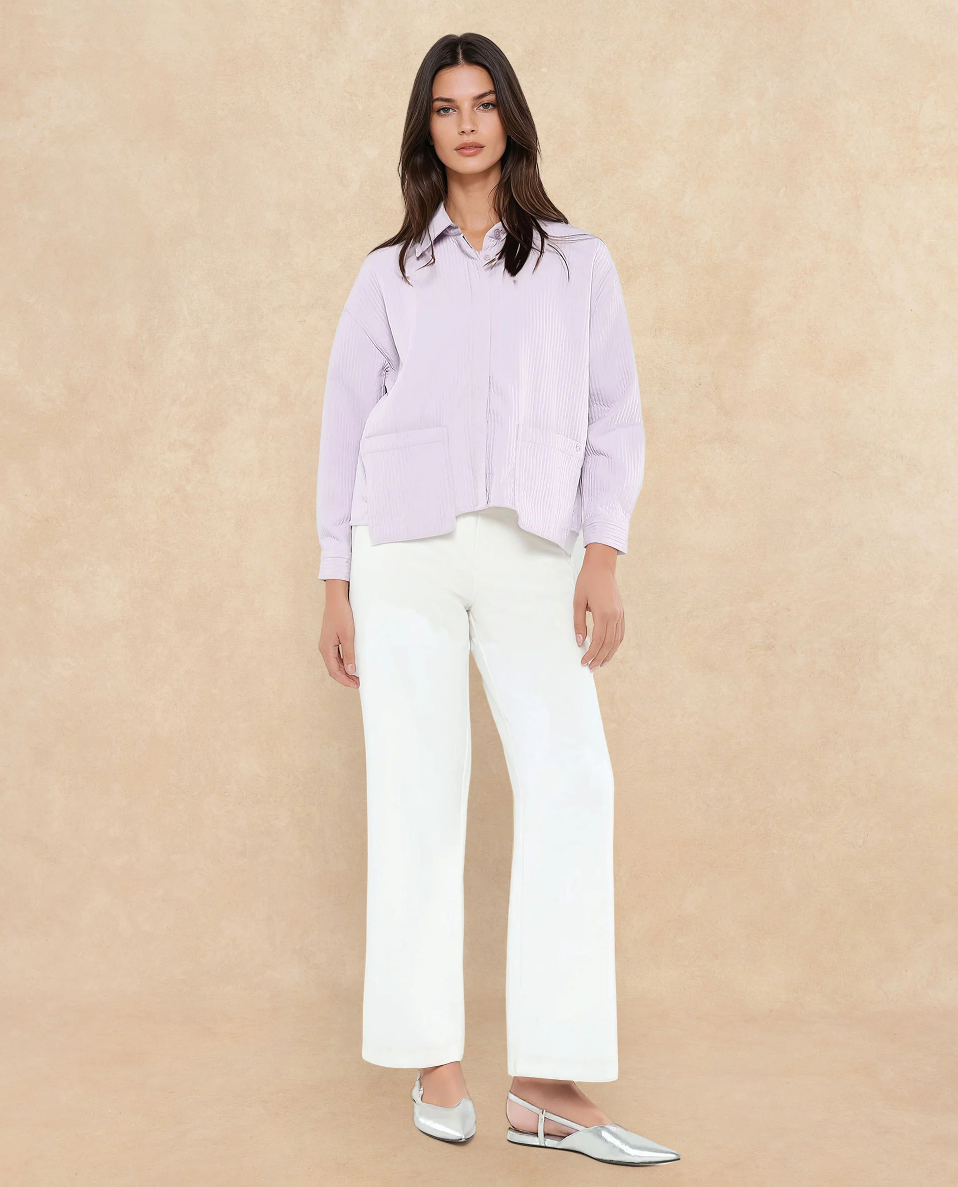 Rareism Women's Albury Dusky Purple Polyester Drop Collar Plain Cuffed Sleeve Boxy Fit Jacket - Image 6