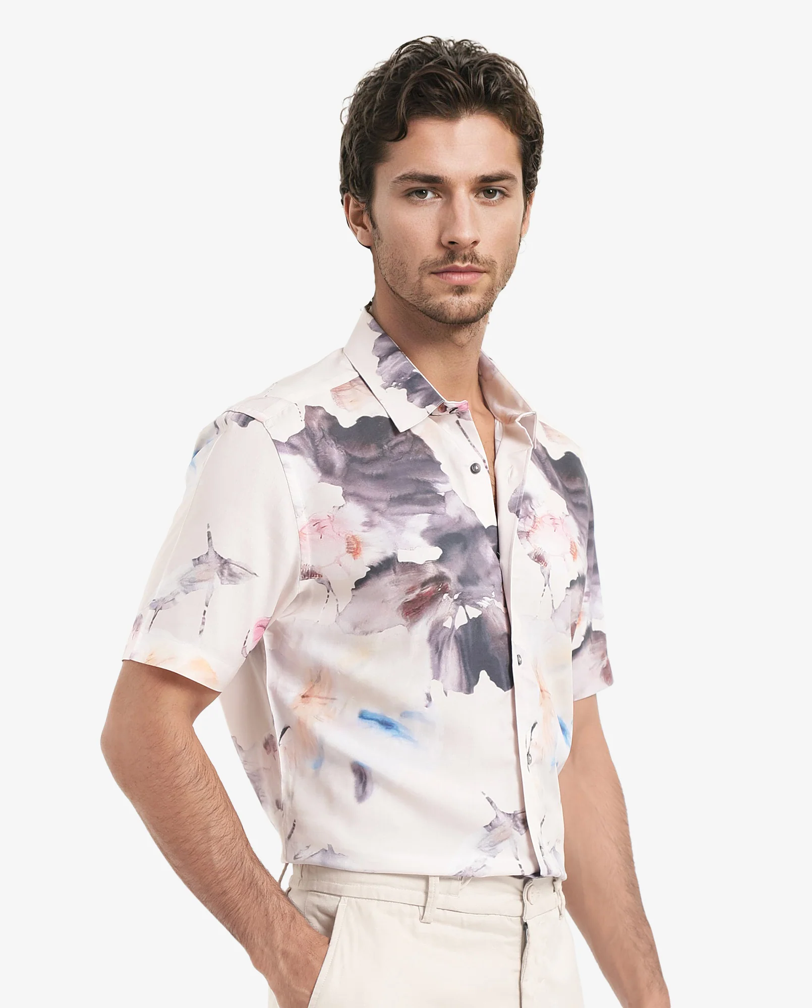 Rare Rabbit Men's Alcamy White Viscose Floral Print Regular Fit Half Sleeve Collared Shirt - Image 3