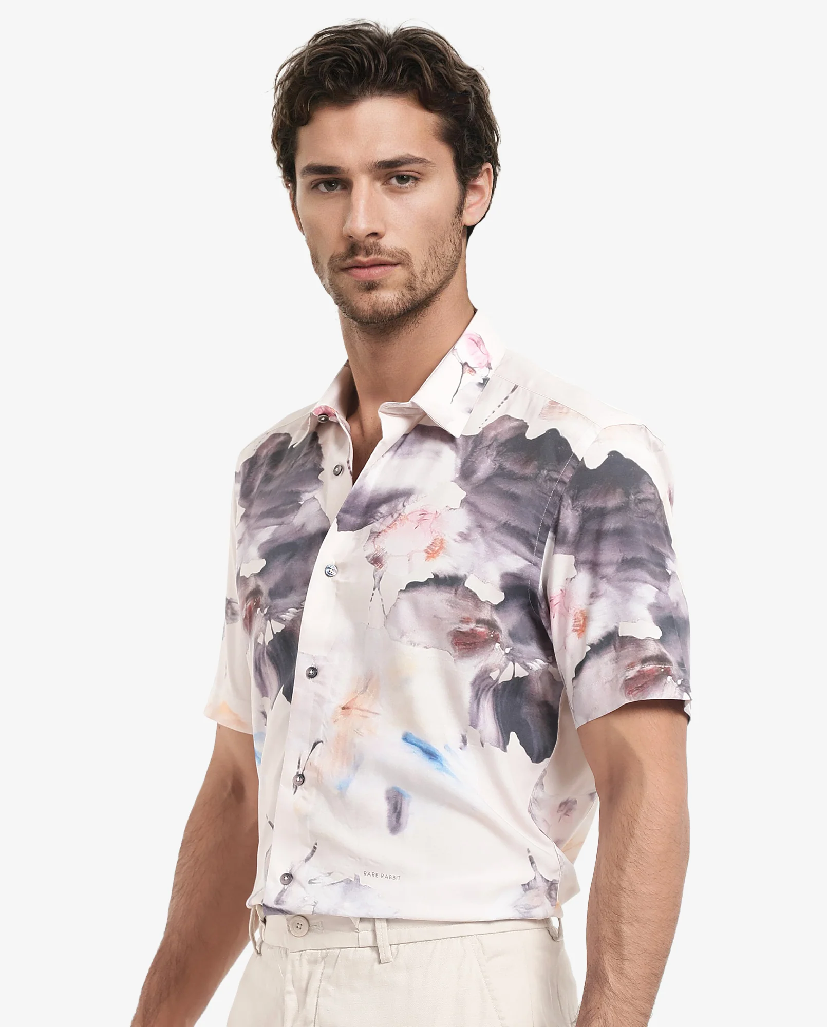 Rare Rabbit Men's Alcamy White Viscose Floral Print Regular Fit Half Sleeve Collared Shirt - Image 5