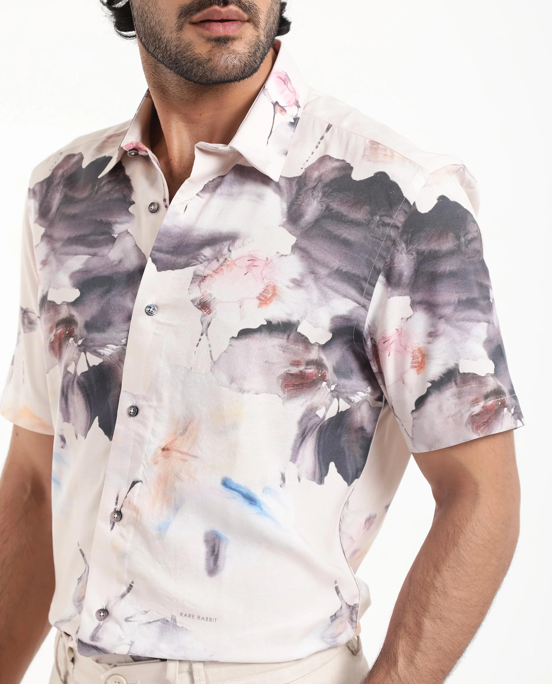 Rare Rabbit Men's Alcamy White Viscose Floral Print Regular Fit Half Sleeve Collared Shirt - Image 7
