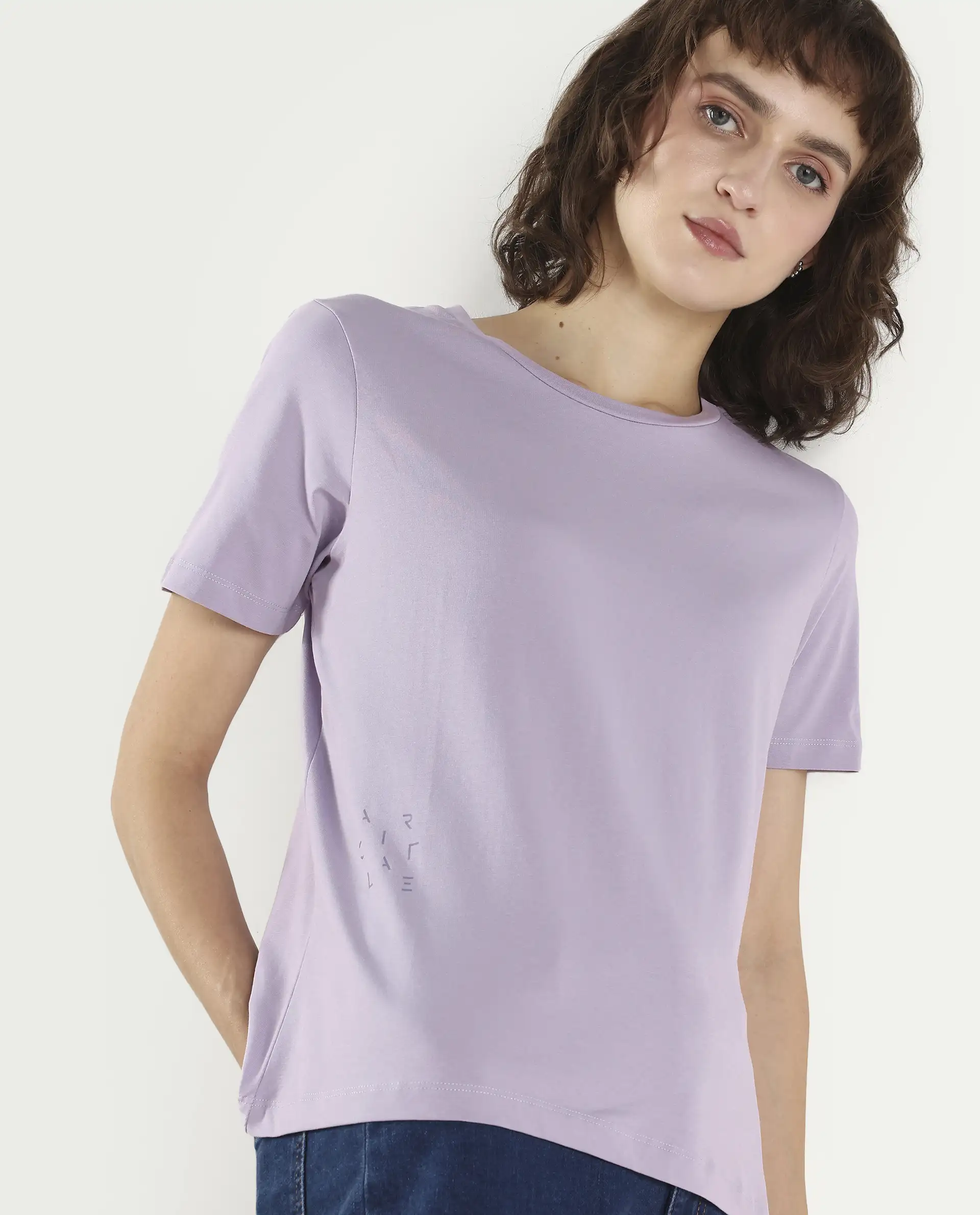 Rareism Women's Light Weight High Stretch 180 Gsm Cotton Crew Neck Plain Regular Fit T-Shirt