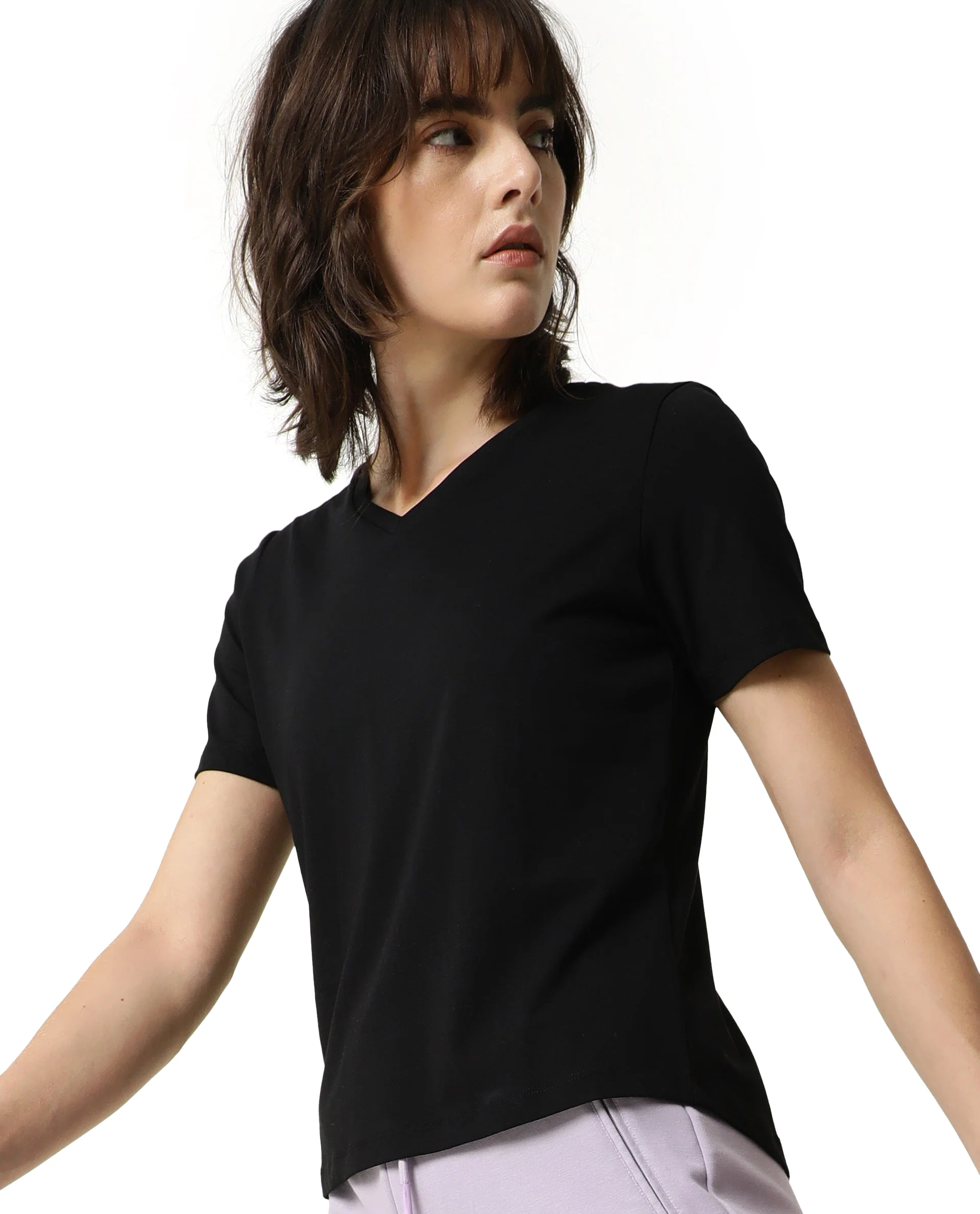 Rareism Women's Light Weight High Stretch 180 Gsm Cotton Crew Neck Plain Regular Fit T-Shirt