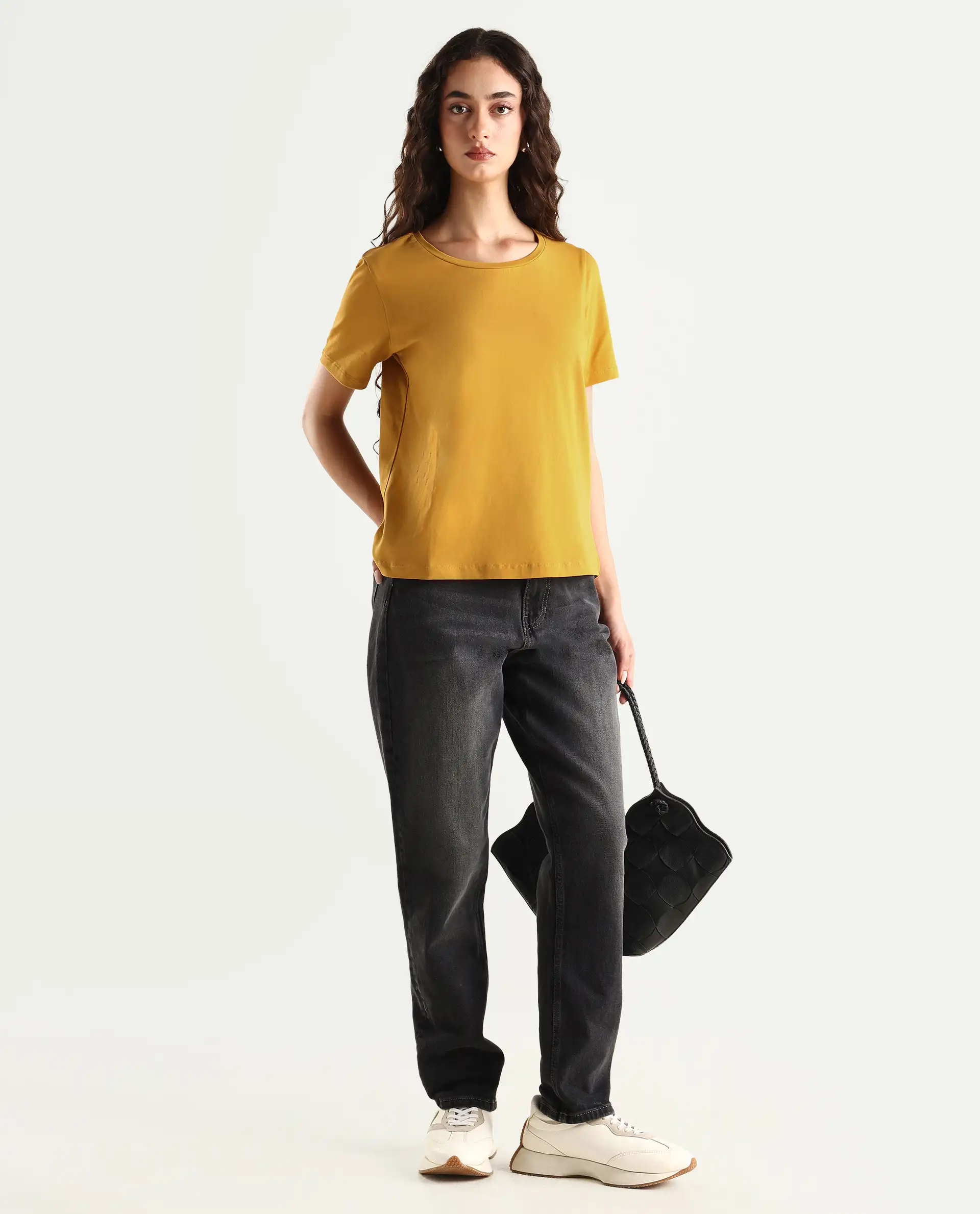 Rareism Women's Light Weight High Stretch 180 Gsm Cotton Crew Neck Plain Regular Fit T-Shirt - Image 2