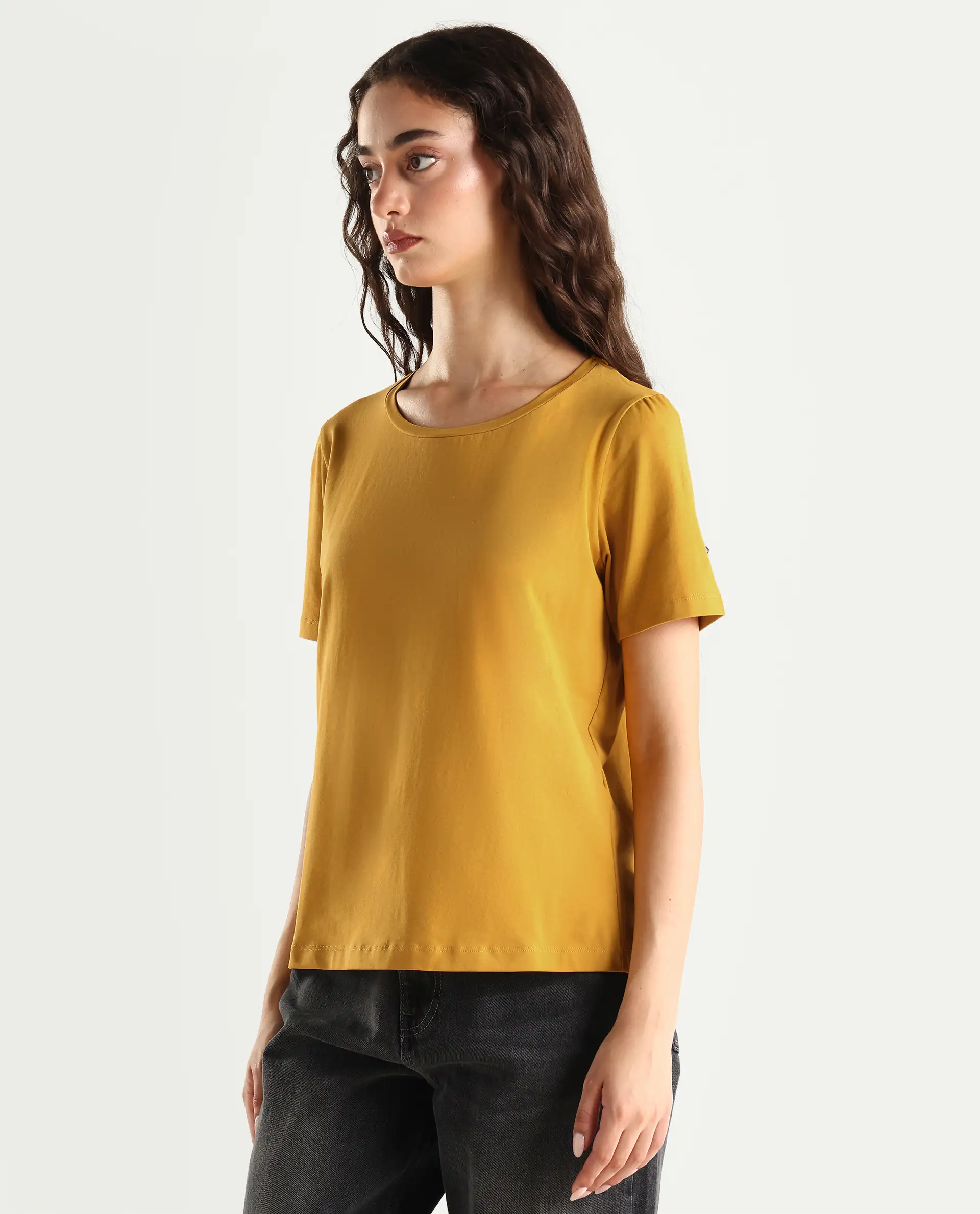 Rareism Women's Light Weight High Stretch 180 Gsm Cotton Crew Neck Plain Regular Fit T-Shirt - Image 6