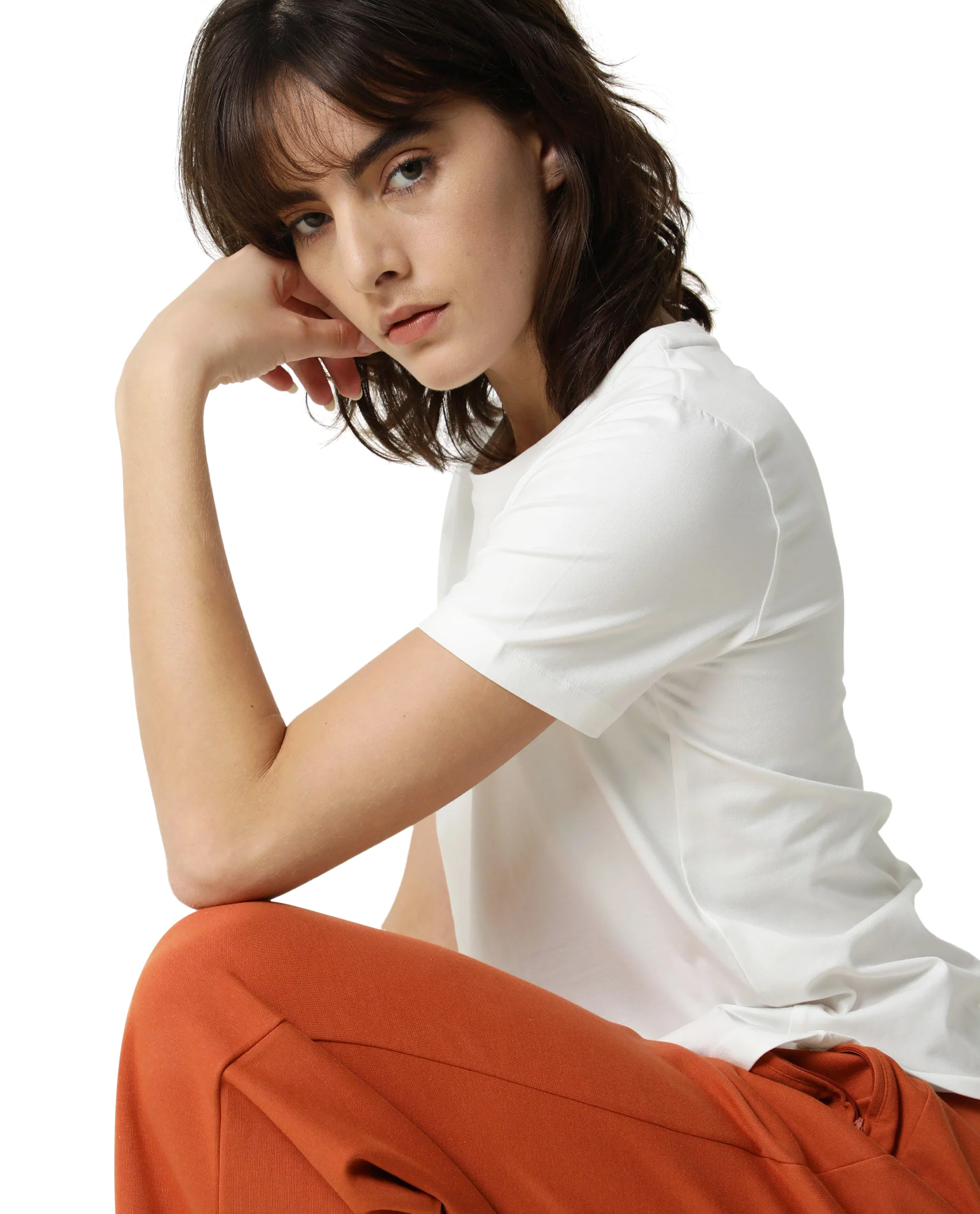 Rareism Women's Light Weight High Stretch 180 Gsm Cotton Crew Neck Plain Regular Fit T-Shirt