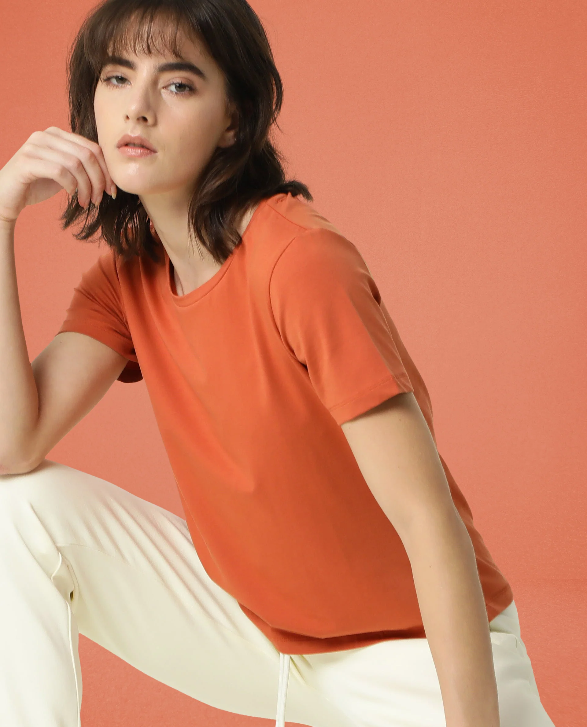 Rareism Women's Light Weight High Stretch 180 Gsm Cotton Crew Neck Plain Regular Fit T-Shirt - Image 2