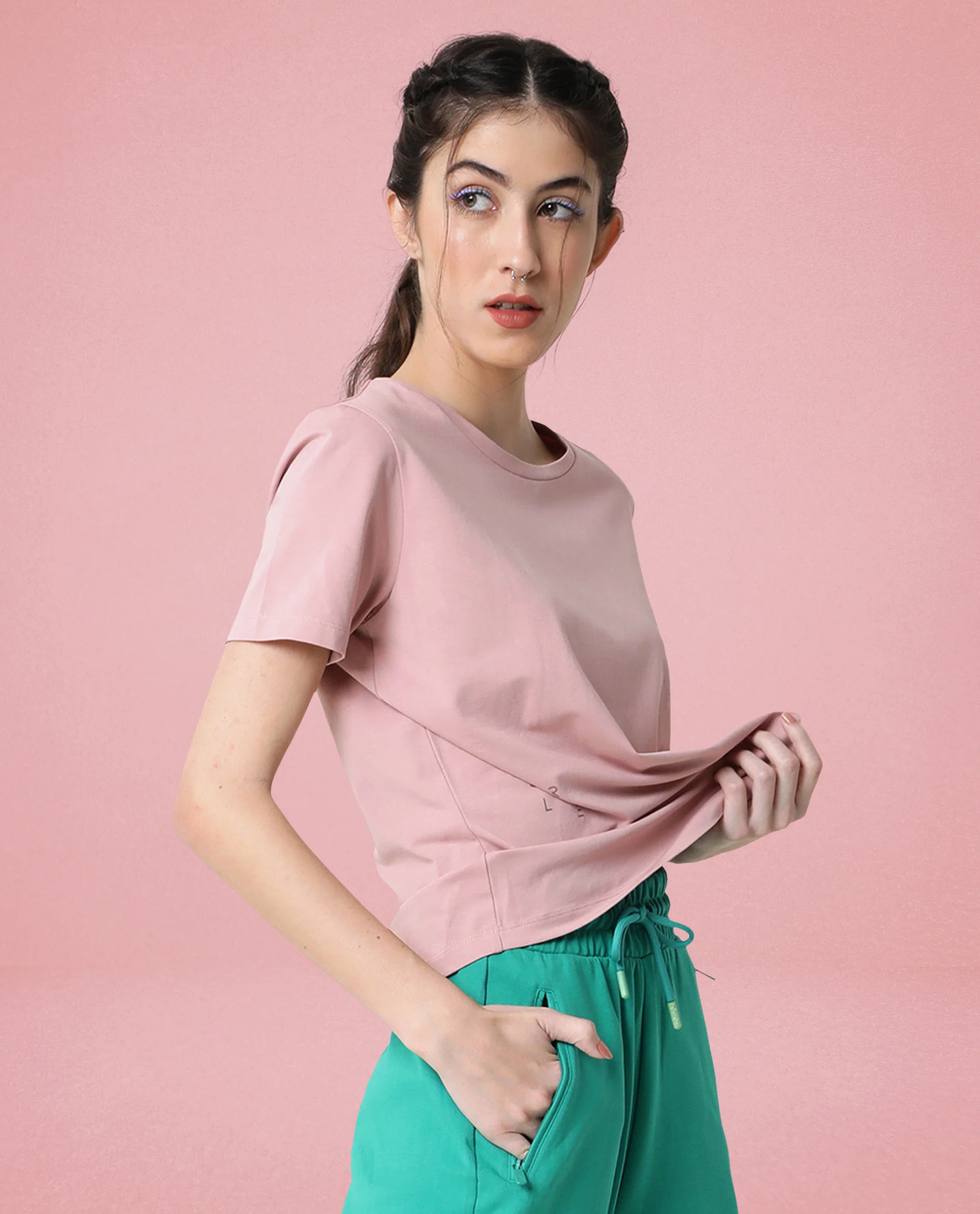 Rareism Women's Light Weight High Stretch 180 Gsm Cotton Crew Neck Plain Regular Fit T-Shirt