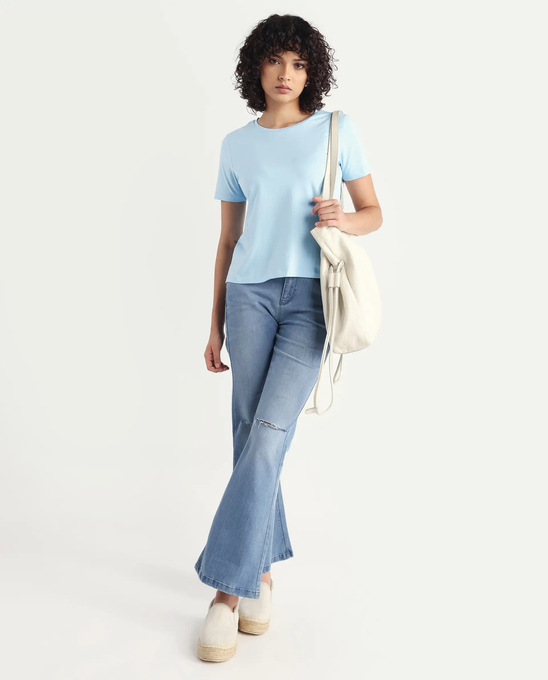 Rareism Women's Light Weight High Stretch 180 Gsm Cotton Crew Neck Plain Regular Fit T-Shirt - Image 2