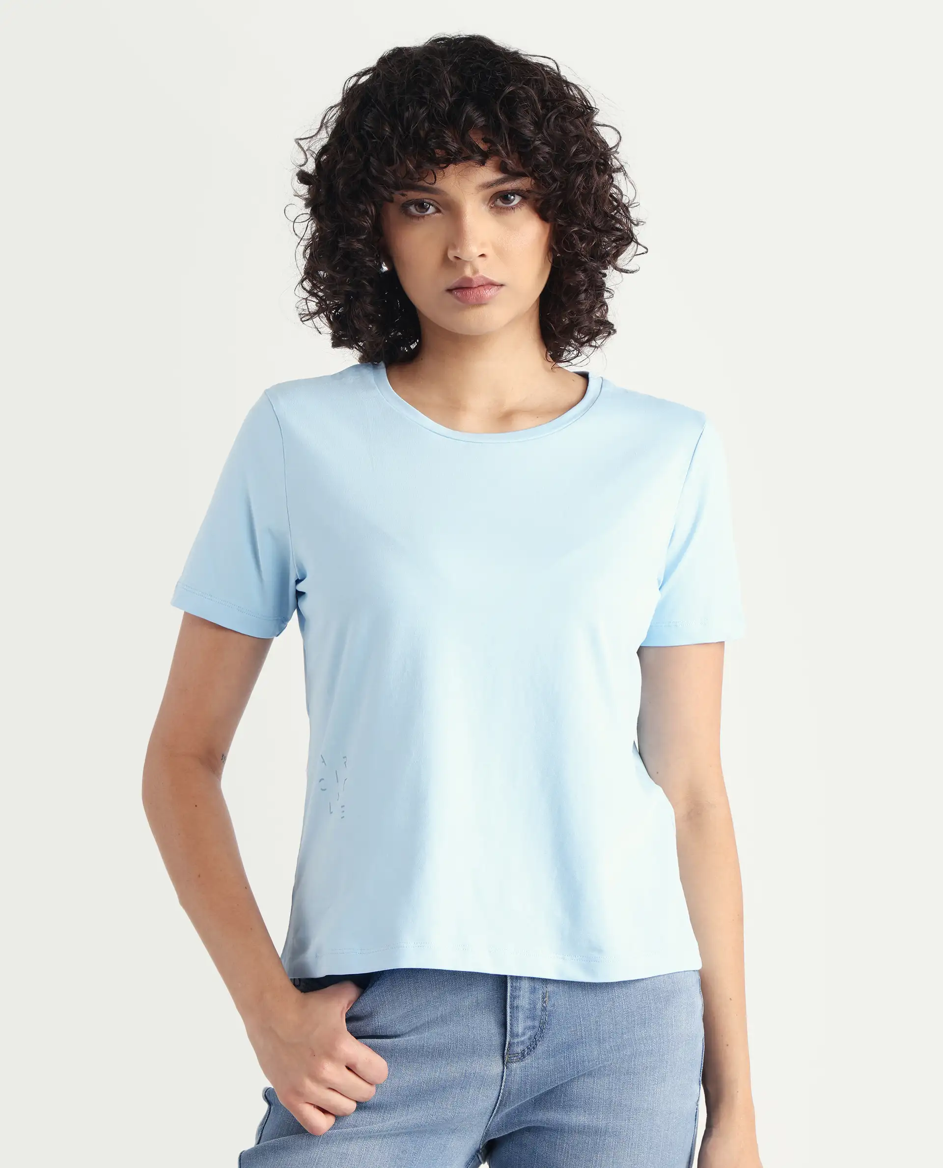 Rareism Women's Light Weight High Stretch 180 Gsm Cotton Crew Neck Plain Regular Fit T-Shirt - Image 3
