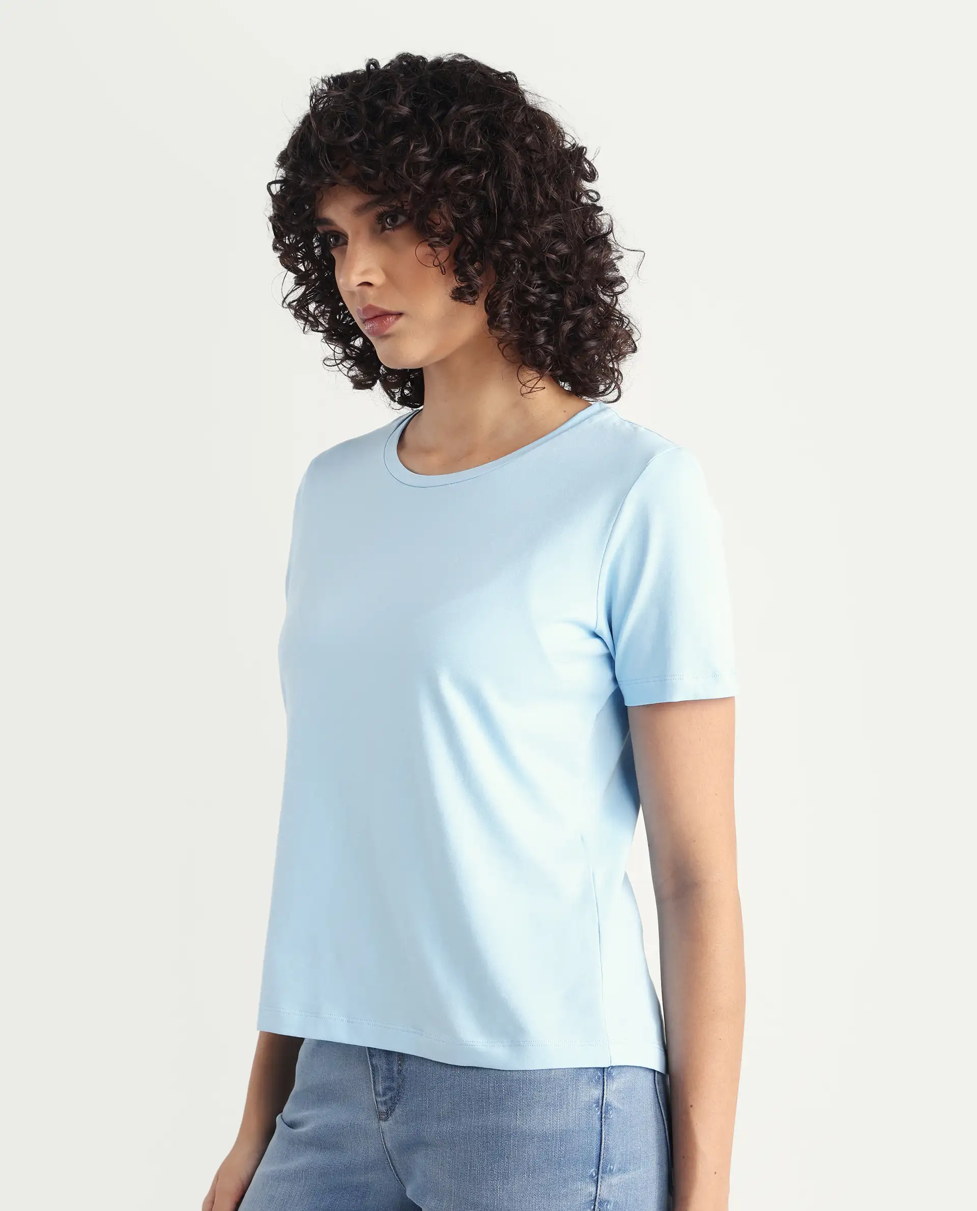 Rareism Women's Light Weight High Stretch 180 Gsm Cotton Crew Neck Plain Regular Fit T-Shirt - Image 5