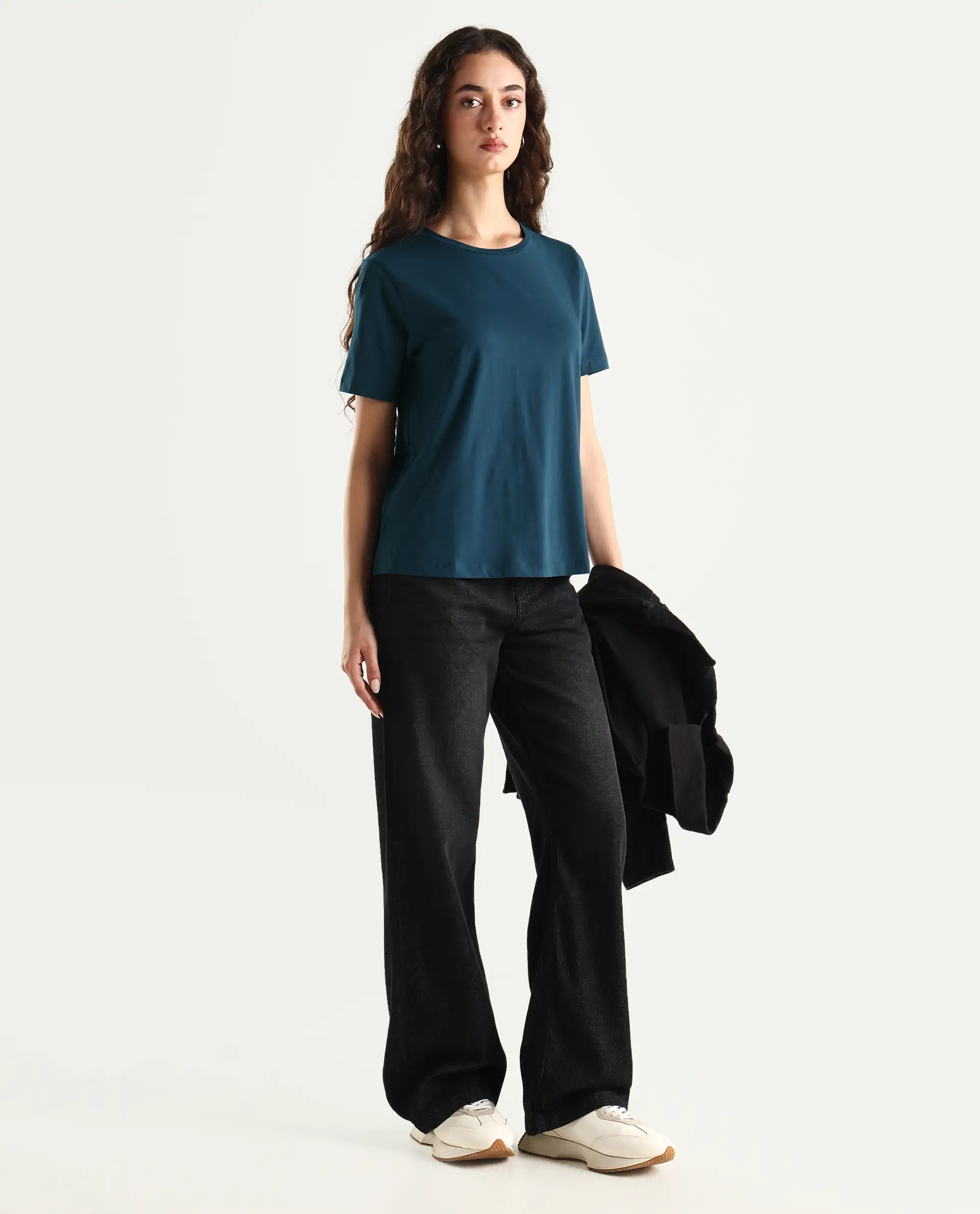 Rareism Women's Light Weight High Stretch 180 Gsm Cotton Crew Neck Plain Regular Fit T-Shirt - Image 2