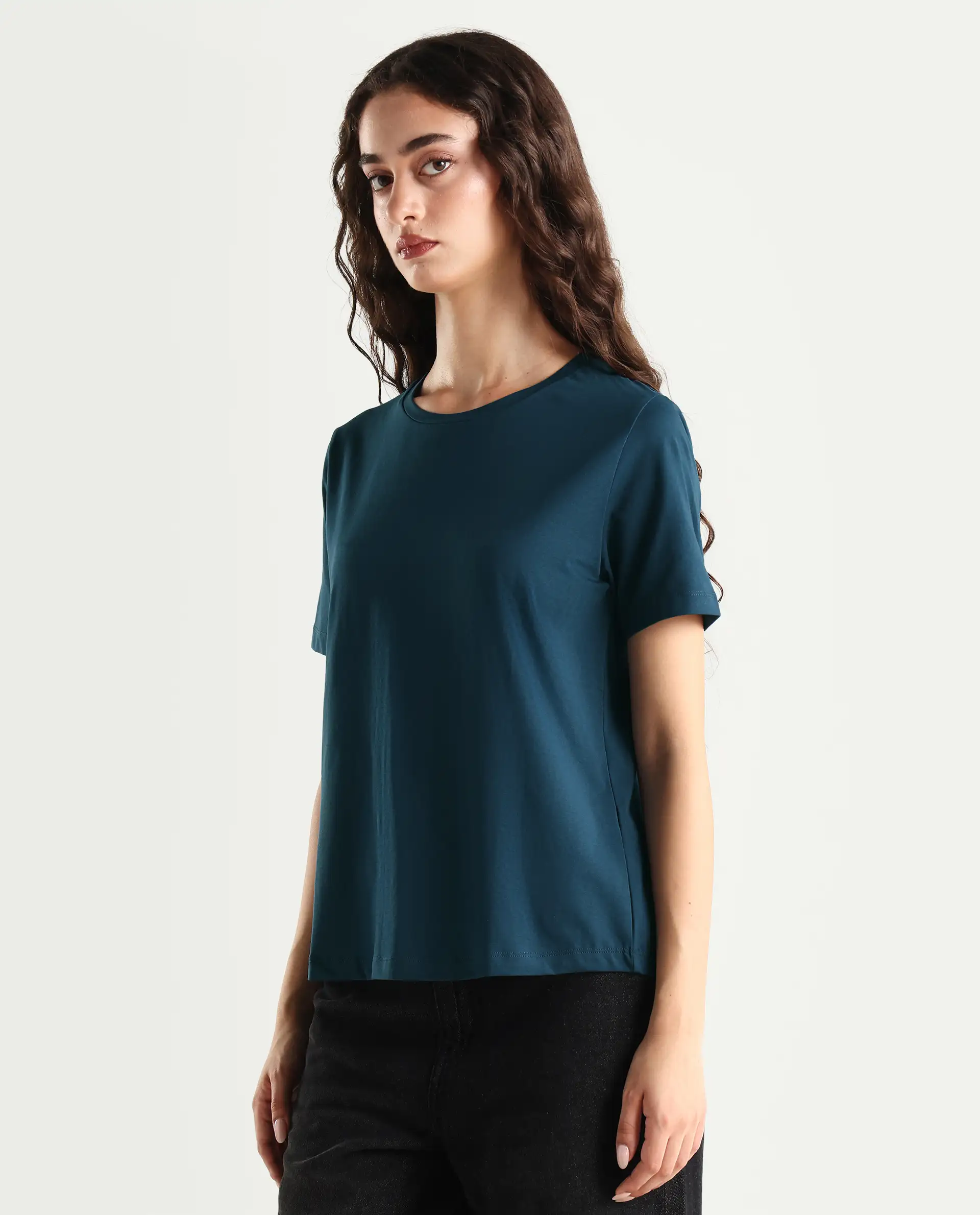 Rareism Women's Light Weight High Stretch 180 Gsm Cotton Crew Neck Plain Regular Fit T-Shirt - Image 6