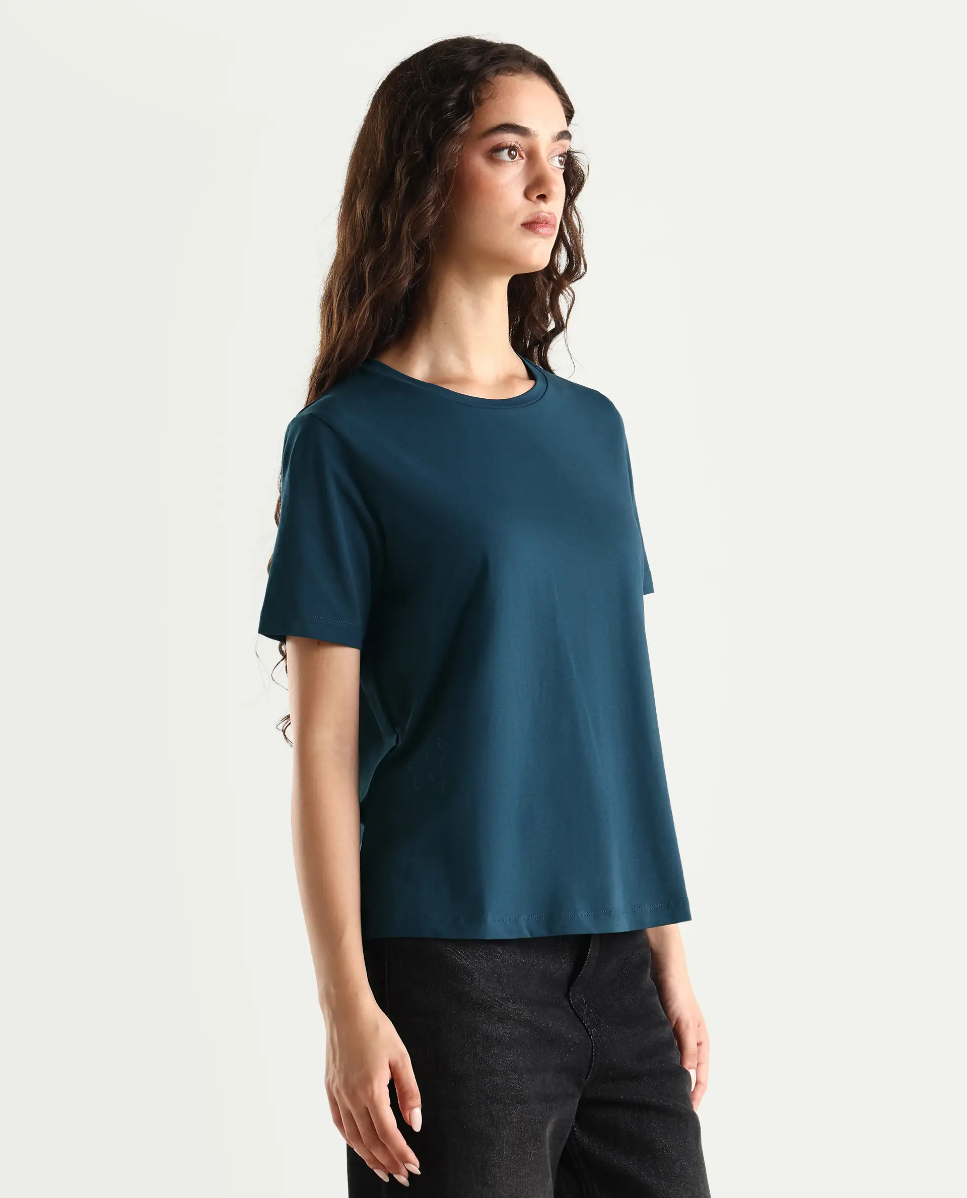 Rareism Women's Light Weight High Stretch 180 Gsm Cotton Crew Neck Plain Regular Fit T-Shirt - Image 7
