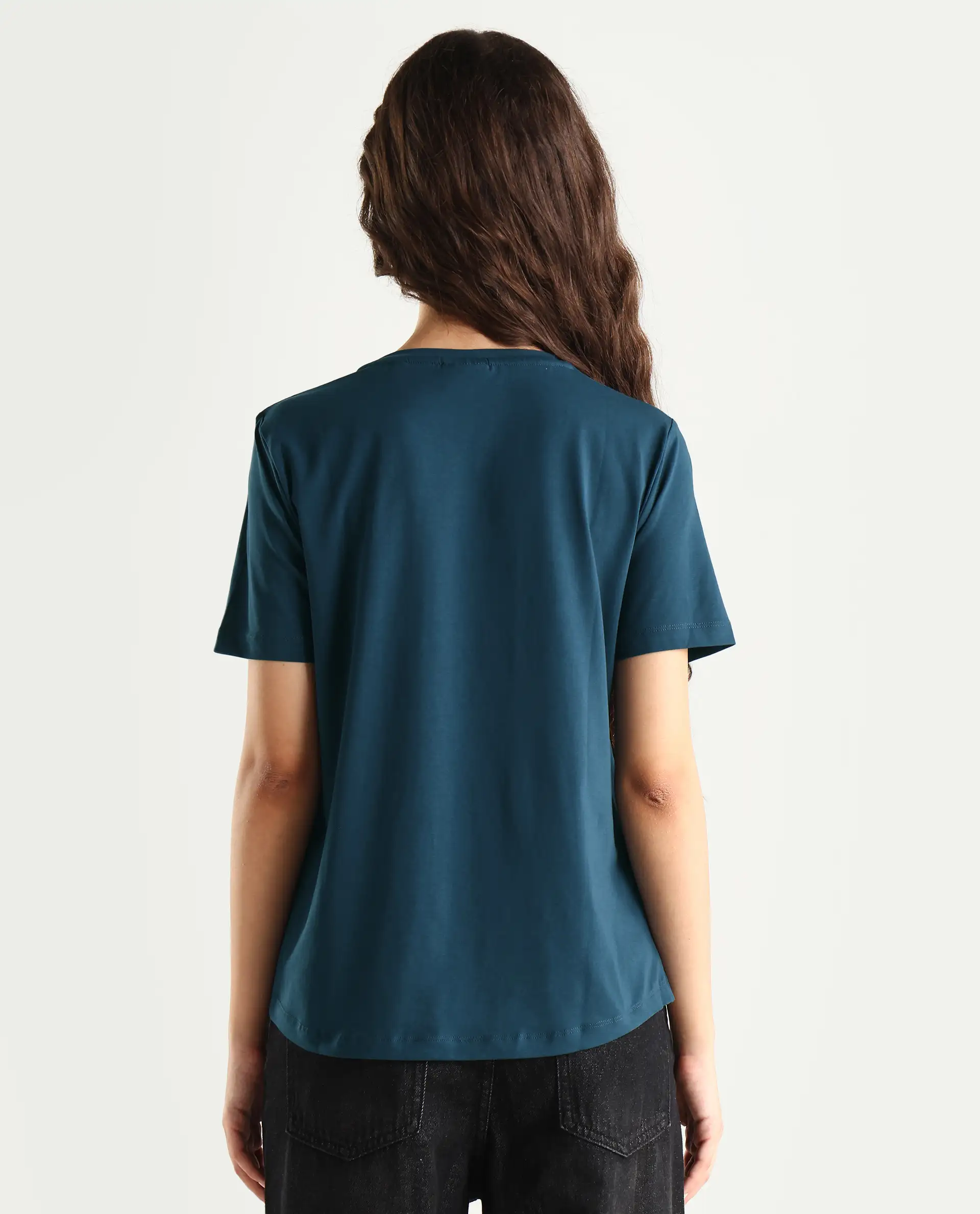 Rareism Women's Light Weight High Stretch 180 Gsm Cotton Crew Neck Plain Regular Fit T-Shirt - Image 8