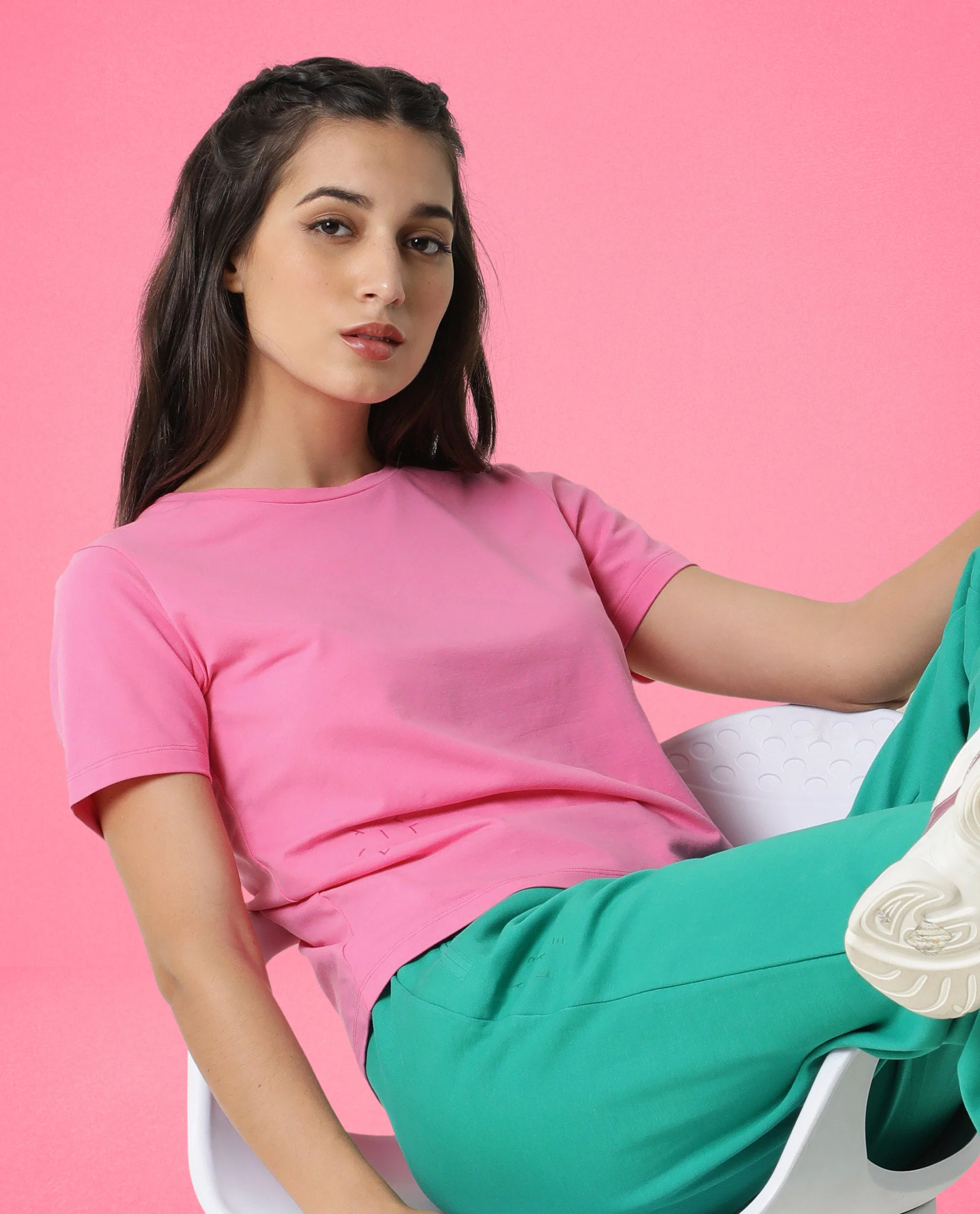 Rareism Women's Light Weight High Stretch 180 Gsm Cotton Crew Neck Plain Regular Fit T-Shirt