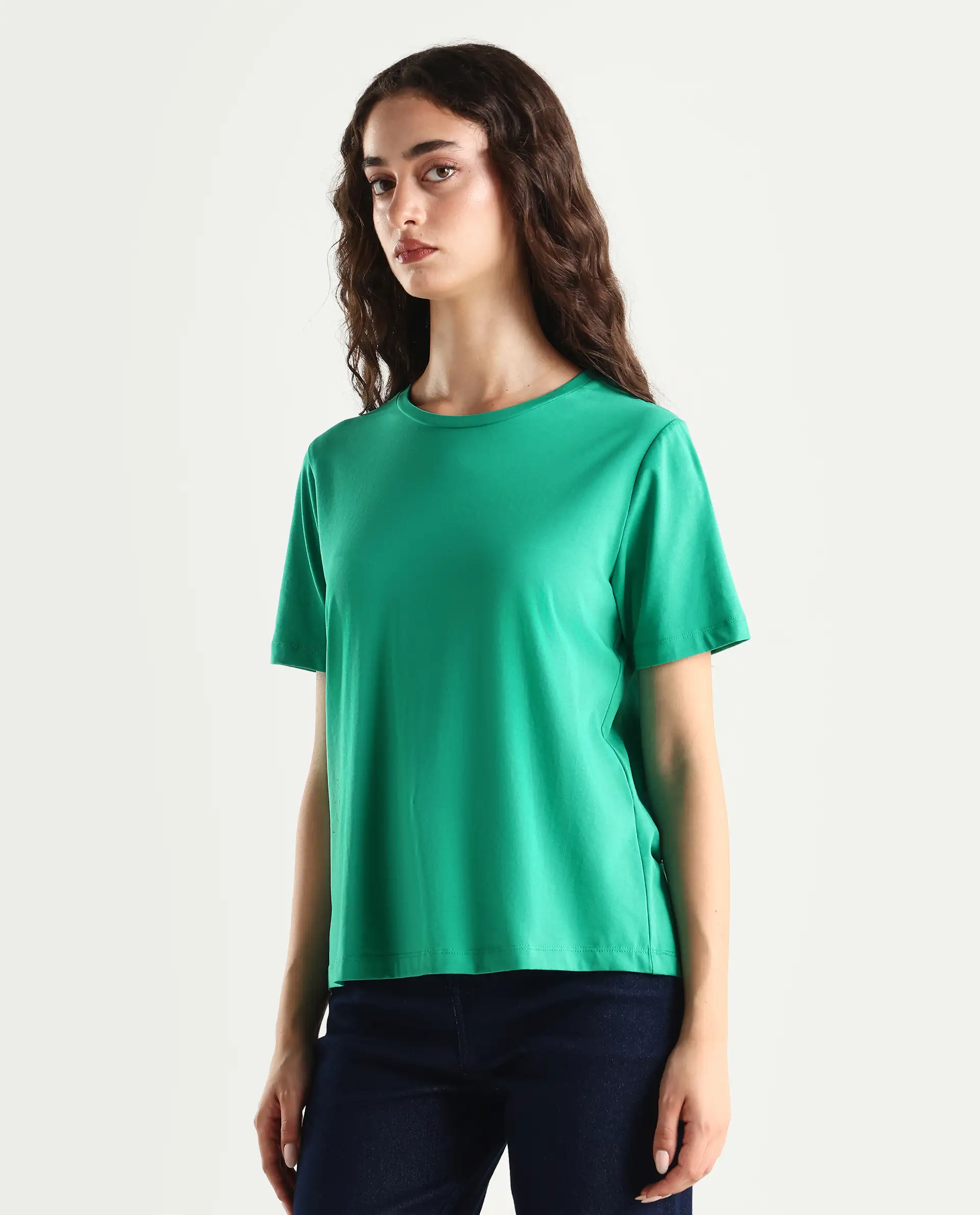 Rareism Women's Light Weight High Stretch 180 Gsm Cotton Crew Neck Plain Regular Fit T-Shirt - Image 6