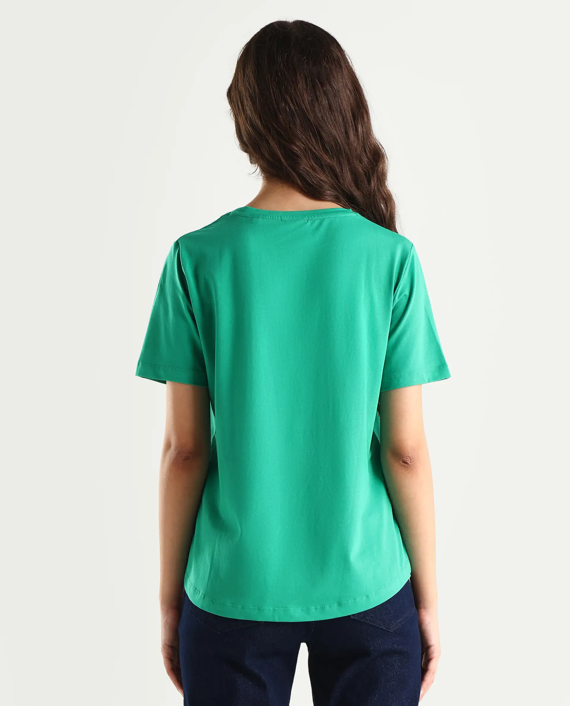 Rareism Women's Light Weight High Stretch 180 Gsm Cotton Crew Neck Plain Regular Fit T-Shirt - Image 8