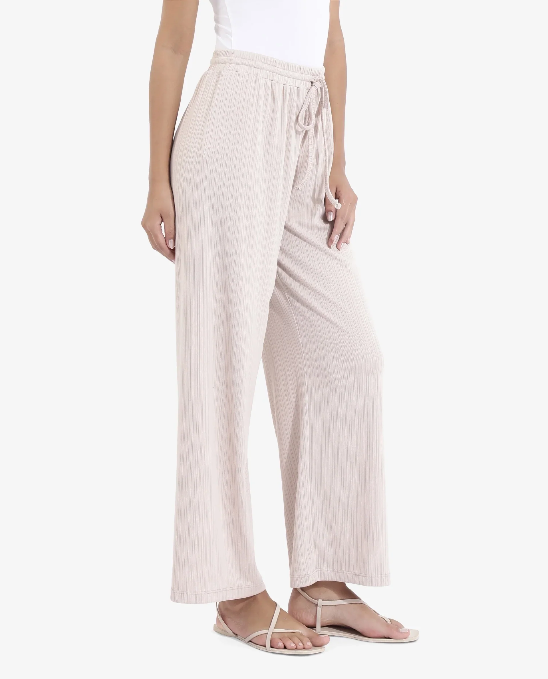 Rareism Women's Alcazar Beige Polyester Blend Plain Ankle Length Straight Fit Trouser - Image 5