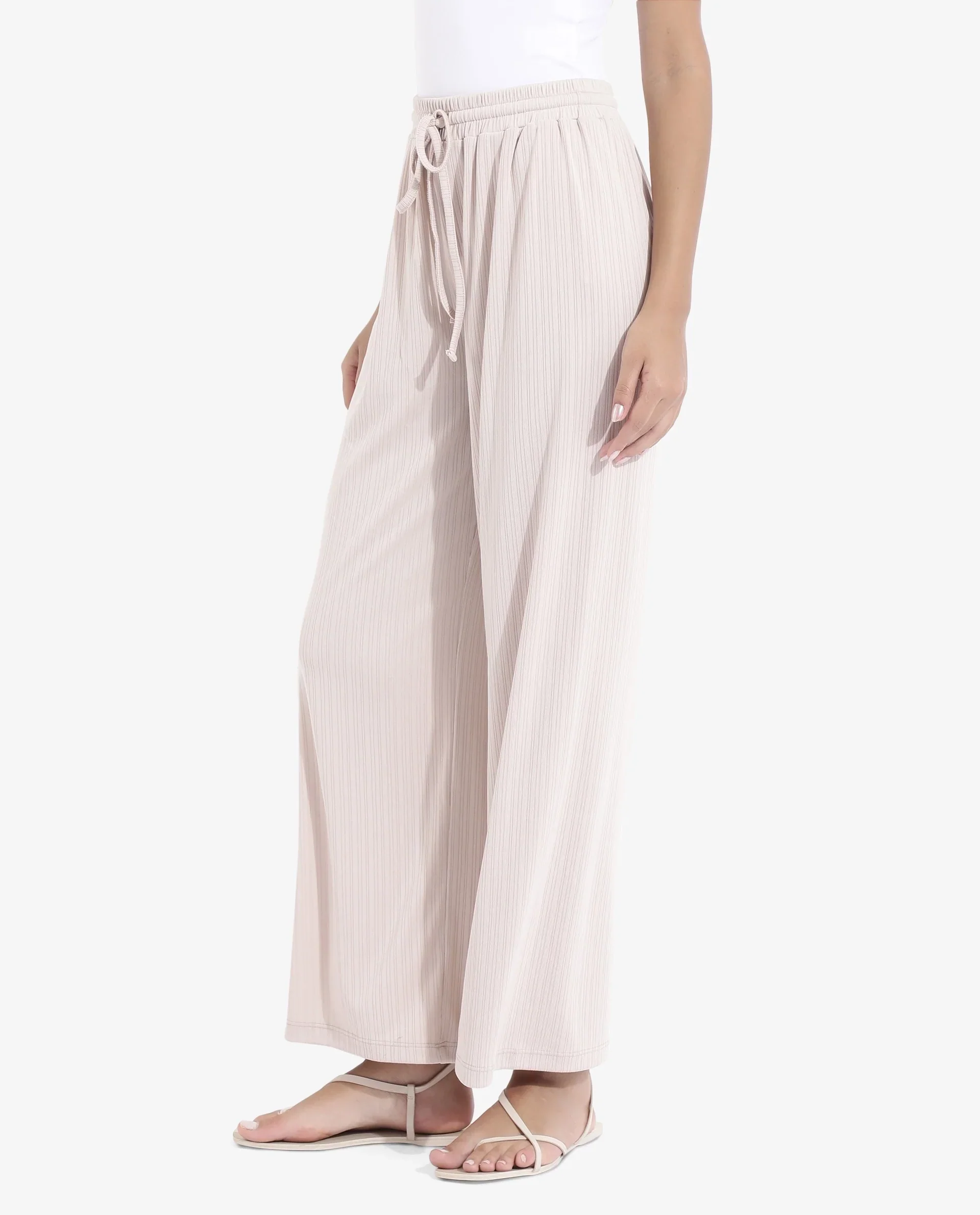 Rareism Women's Alcazar Beige Polyester Blend Plain Ankle Length Straight Fit Trouser - Image 6
