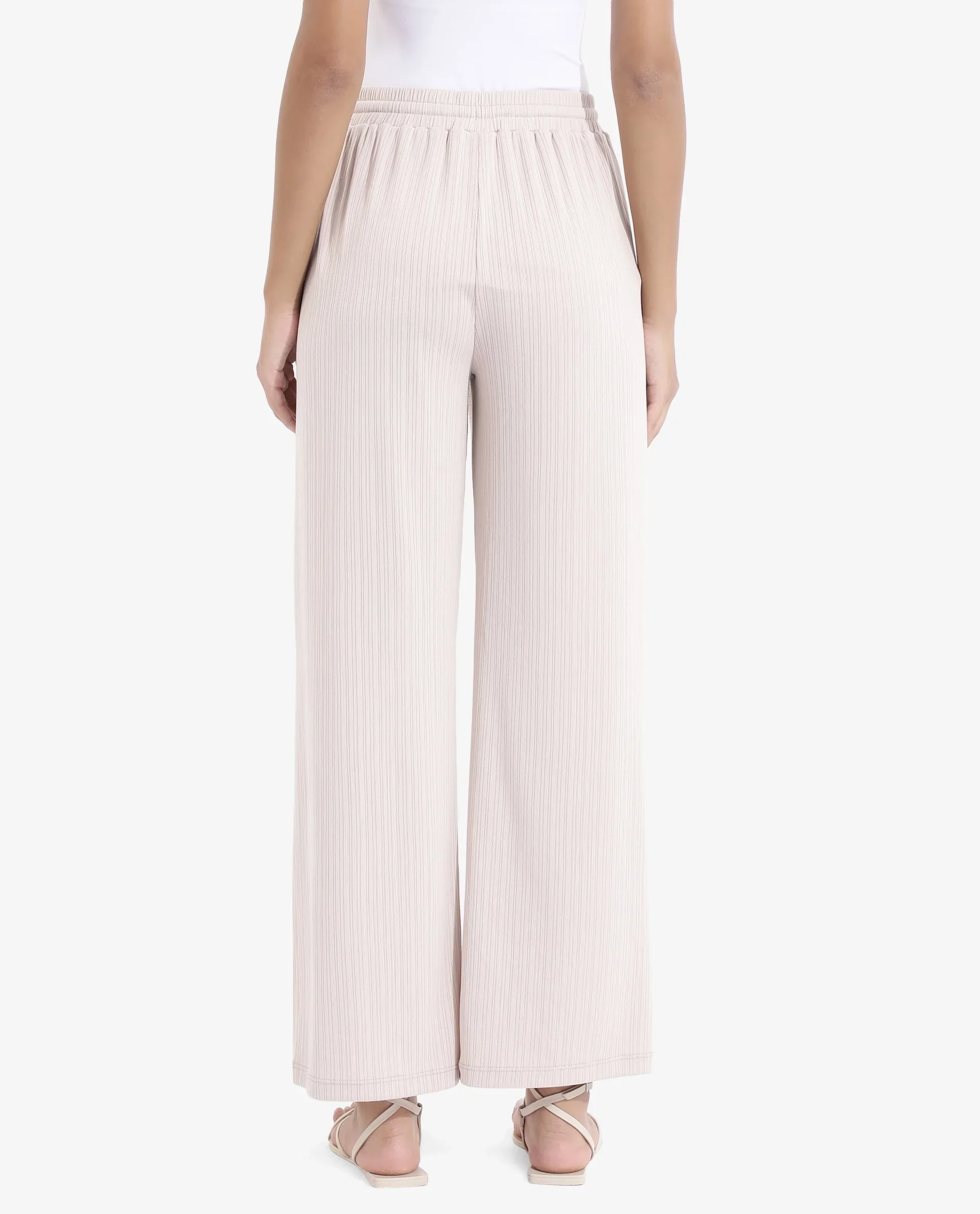 Rareism Women's Alcazar Beige Polyester Blend Plain Ankle Length Straight Fit Trouser - Image 7