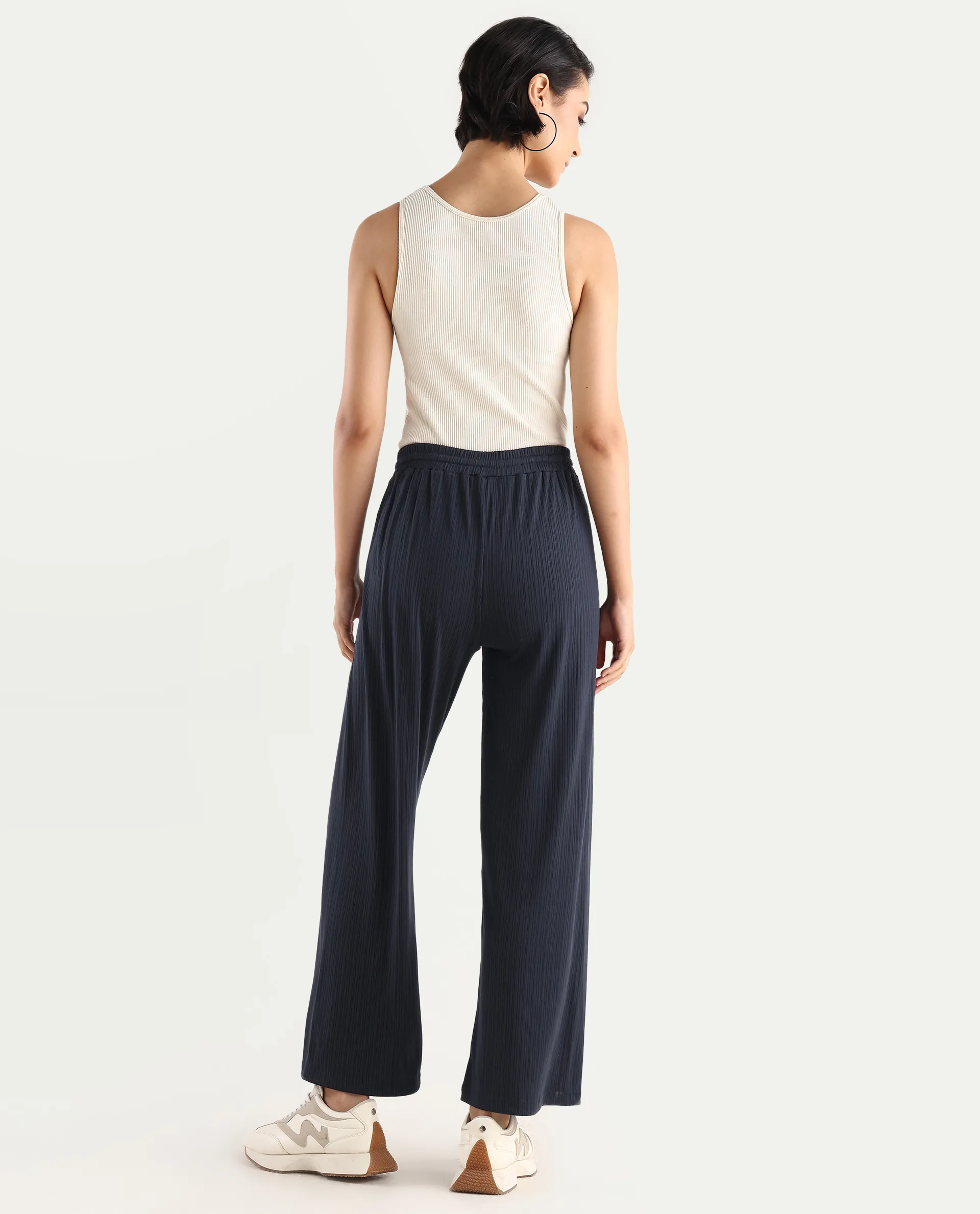 Rareism Women's Alcazar Dark Blue Polyester Blend Plain Ankle Length Straight Fit Trouser - Image 8