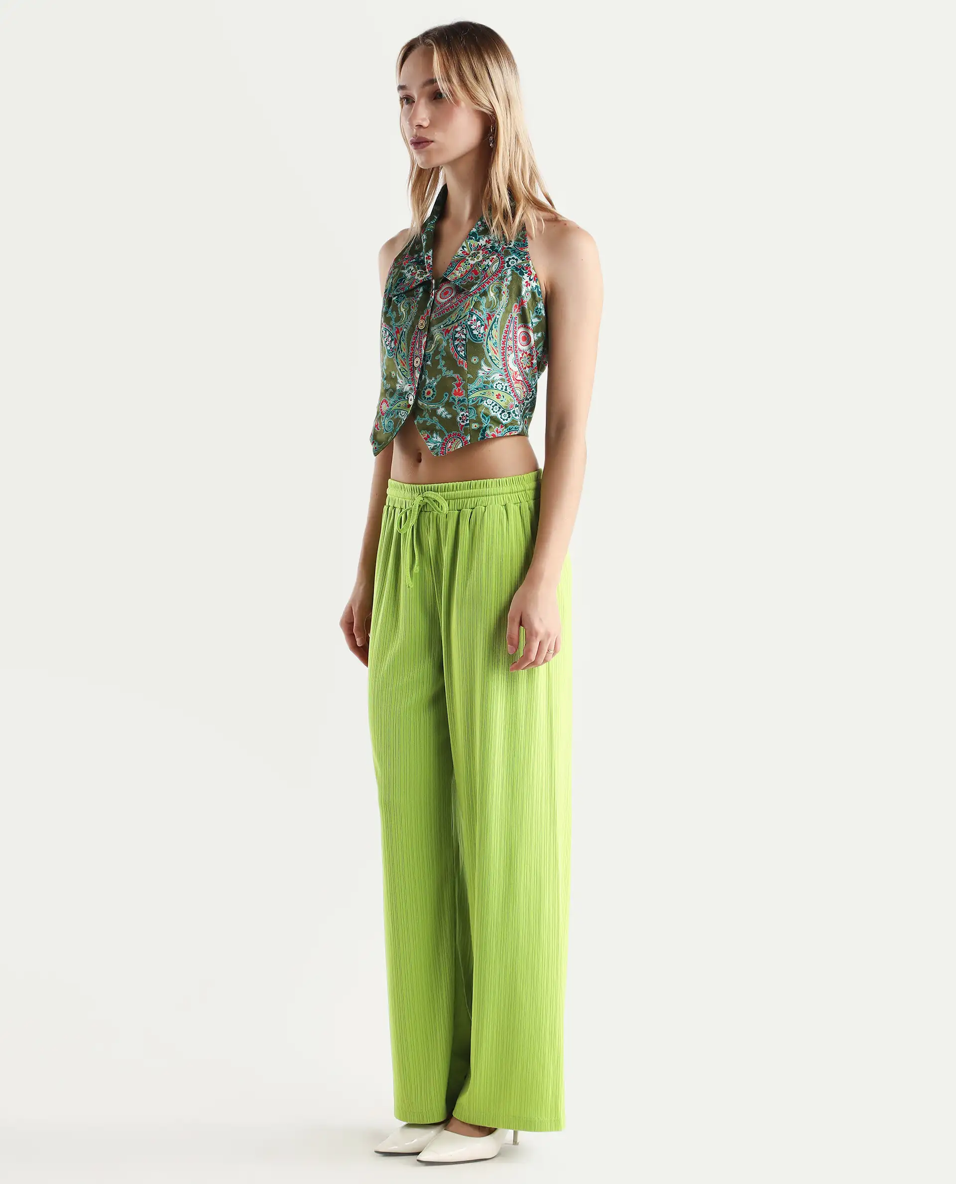 Rareism Women's Alcazar Flouroscent Green Polyester Blend Plain Ankle Length Straight Fit Trouser - Image 5