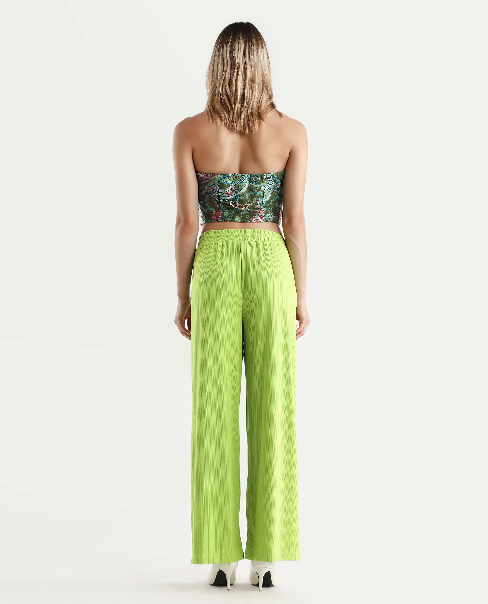 Rareism Women's Alcazar Flouroscent Green Polyester Blend Plain Ankle Length Straight Fit Trouser - Image 7