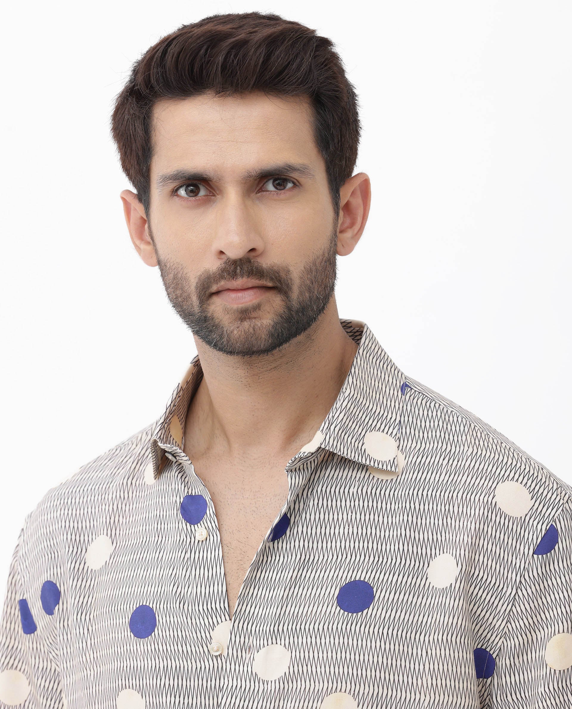 Rare Rabbit Men's Alcoron Beige Viscose Polka Print Boxy Fit Half Sleeve Collared Shirt - Image 10