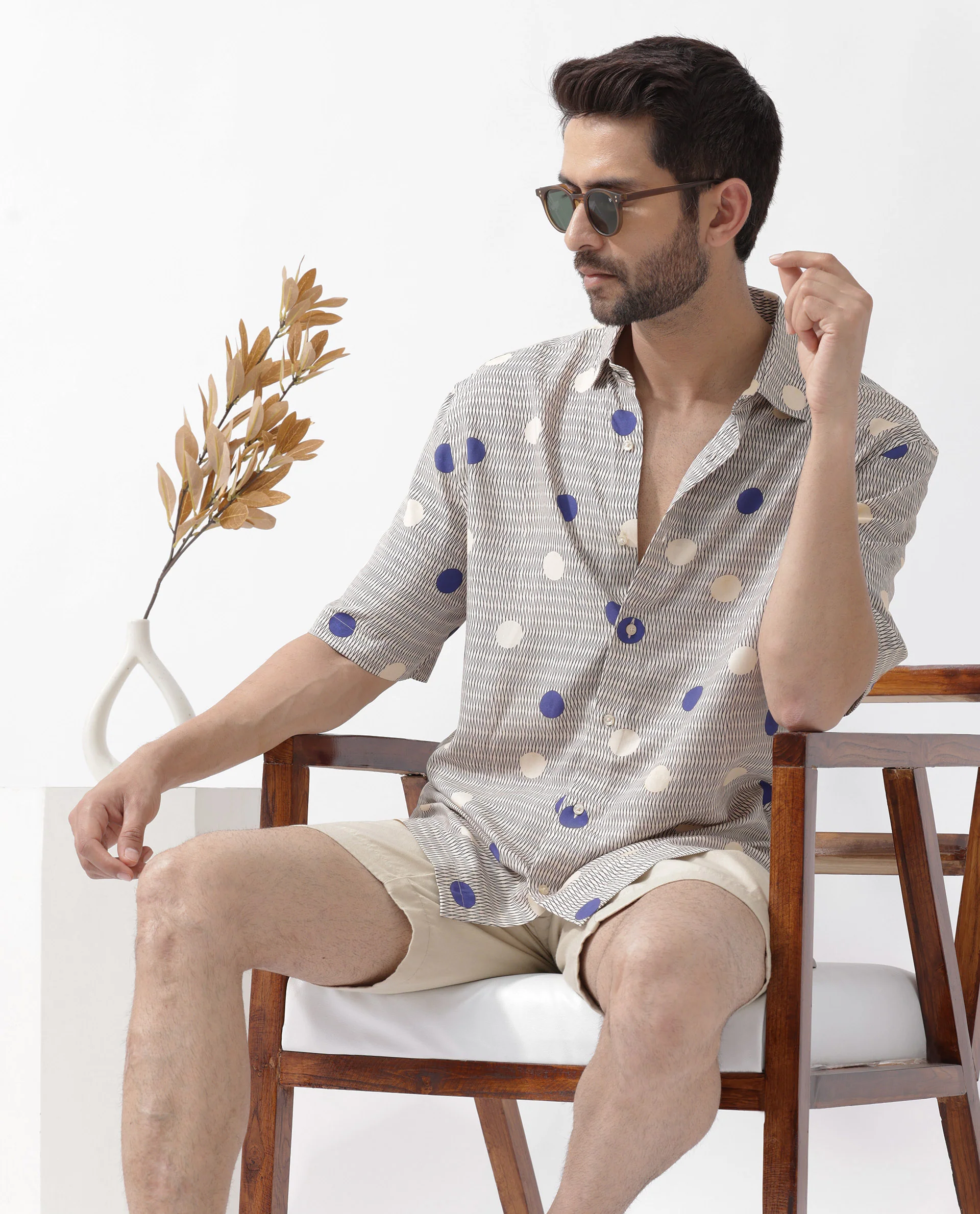 Rare Rabbit Men's Alcoron Beige Viscose Polka Print Boxy Fit Half Sleeve Collared Shirt - Image 3